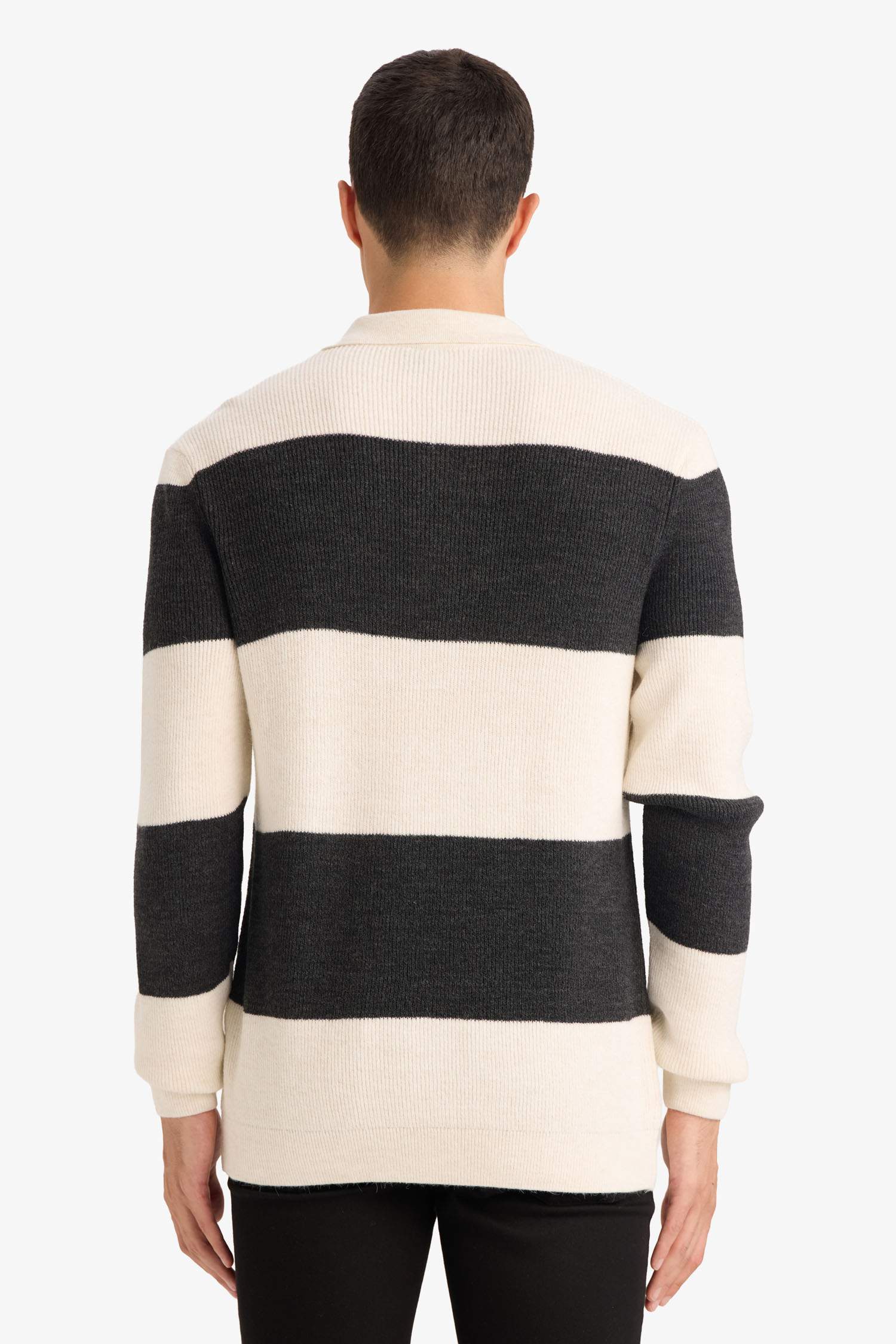 Standart Fit Polo Yaka Renk Bloklu Triko Kazak