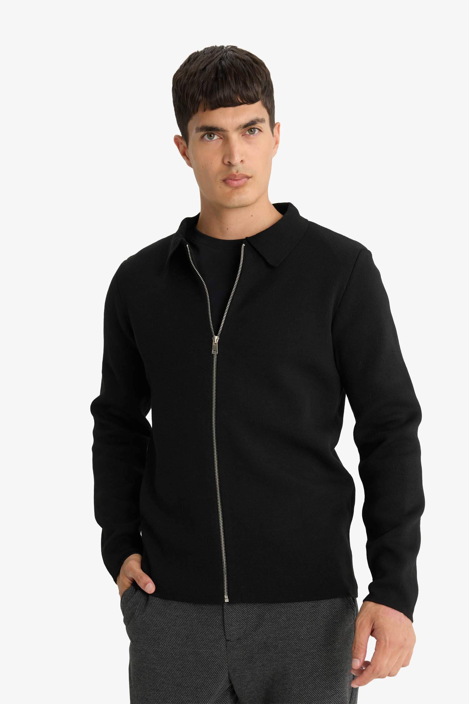 Standard Fit Polo Collar Knitwear Cardigan