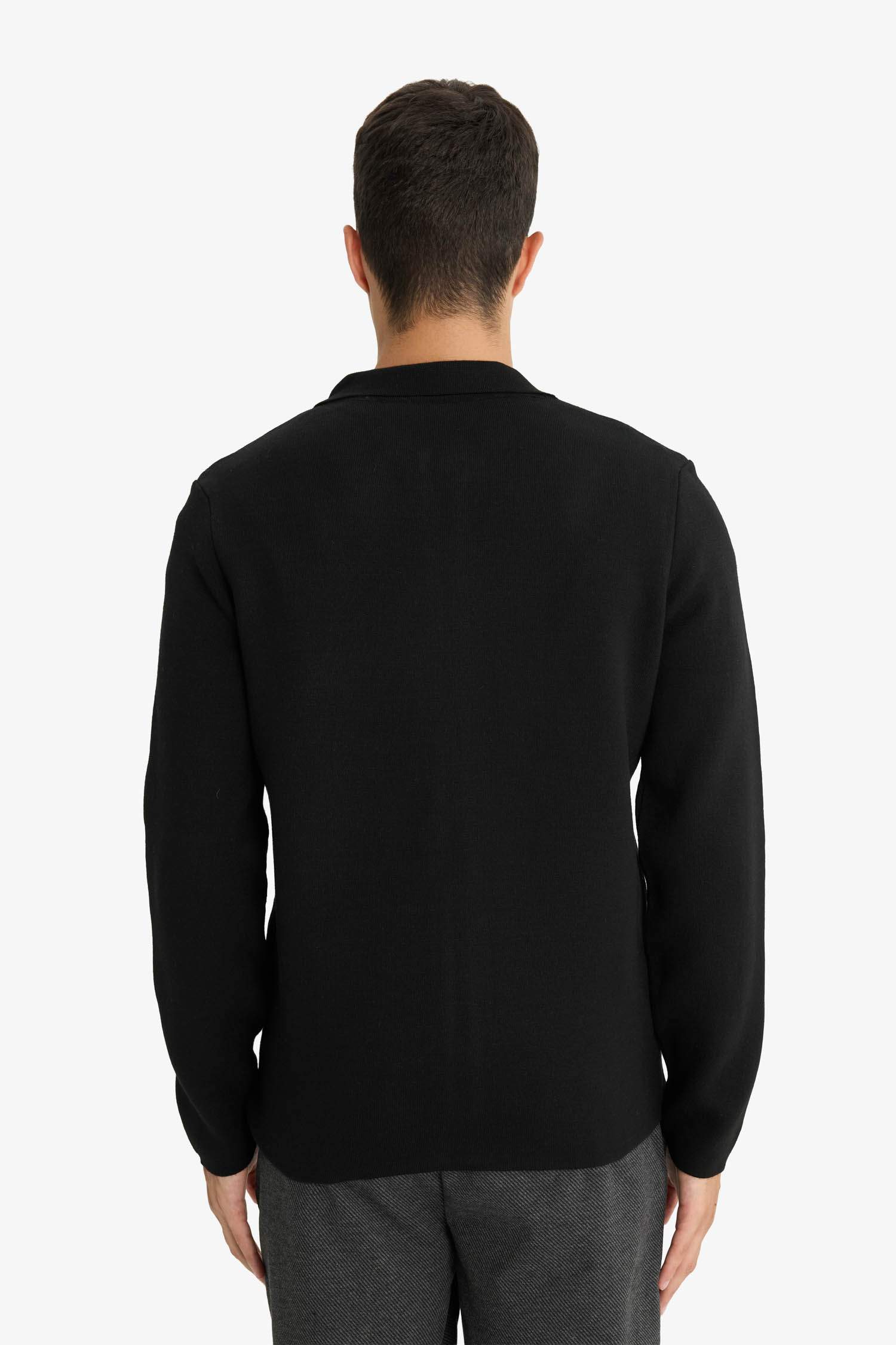 Standart Fit Polo Yaka Basic Düz Fermuarlı Triko Hırka