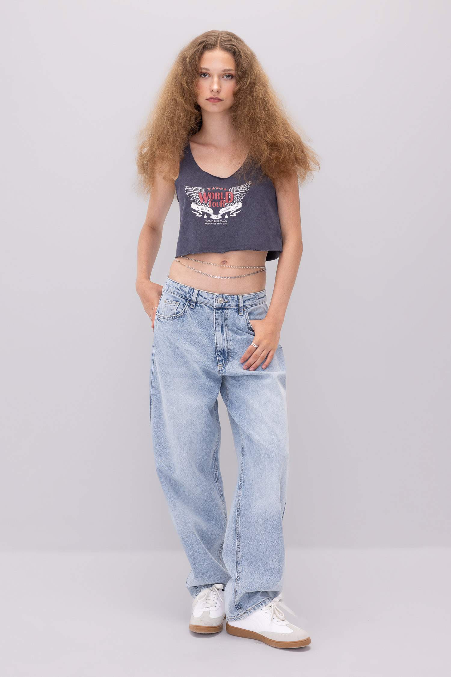 Débardeur Crop top imprimé en Tissu épais à Coupe Relax et à Col Rond