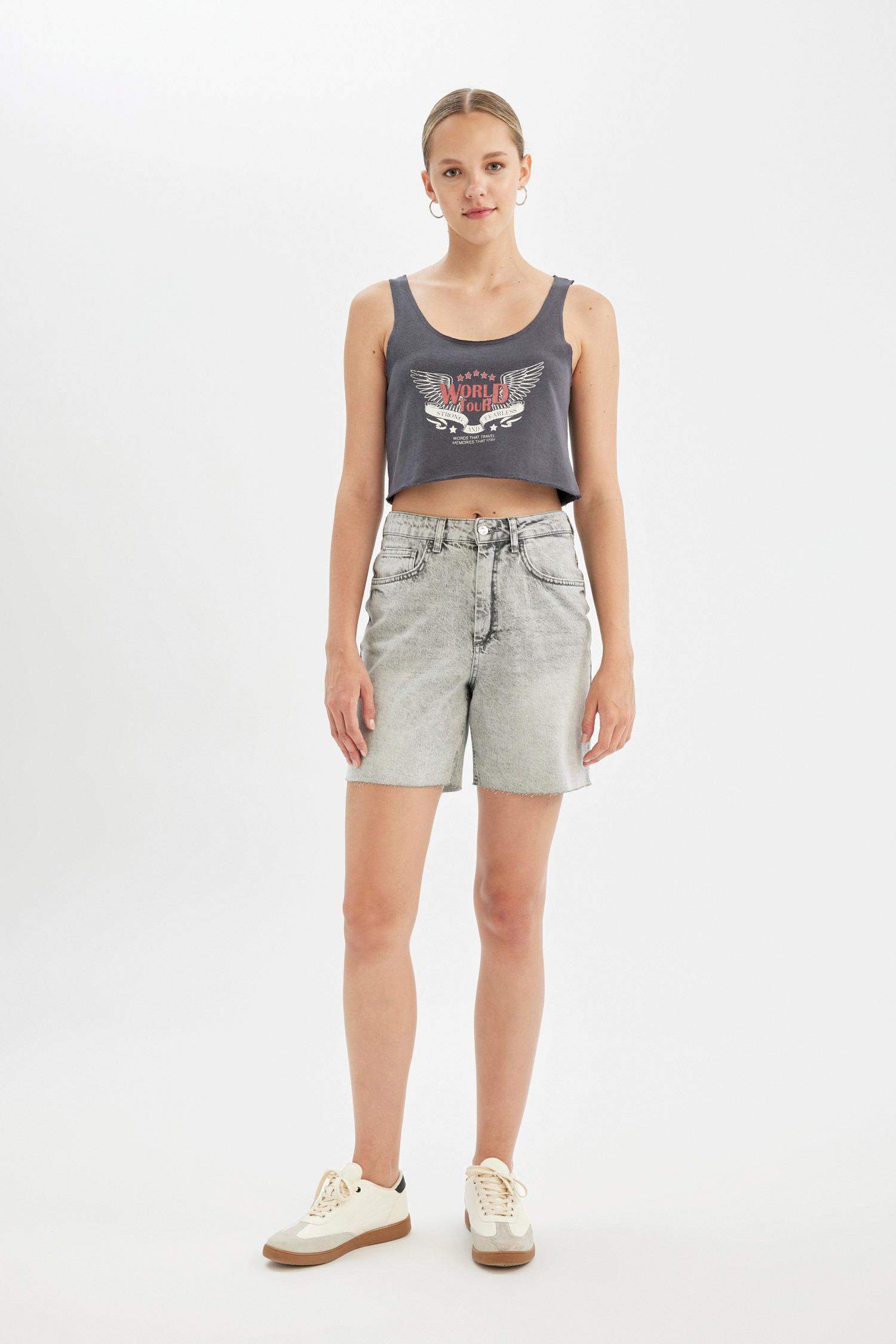 Débardeur Crop top imprimé en Tissu épais à Coupe Relax et à Col Rond