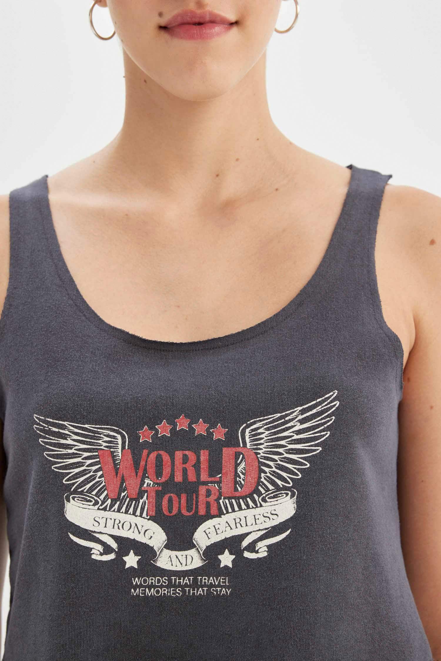 Débardeur Crop top imprimé en Tissu épais à Coupe Relax et à Col Rond