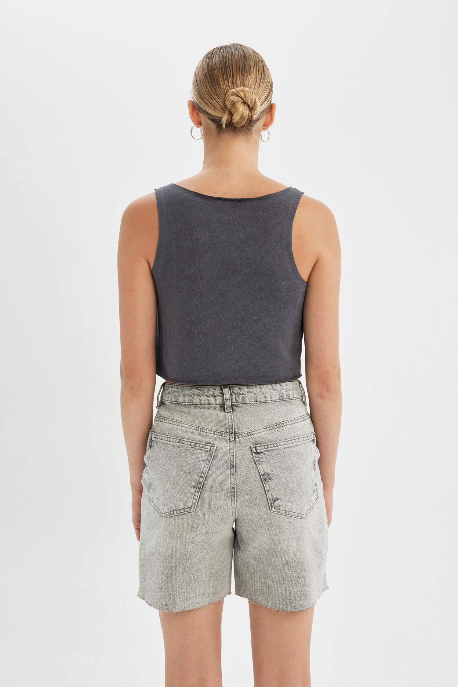 Débardeur Crop top imprimé en Tissu épais à Coupe Relax et à Col Rond