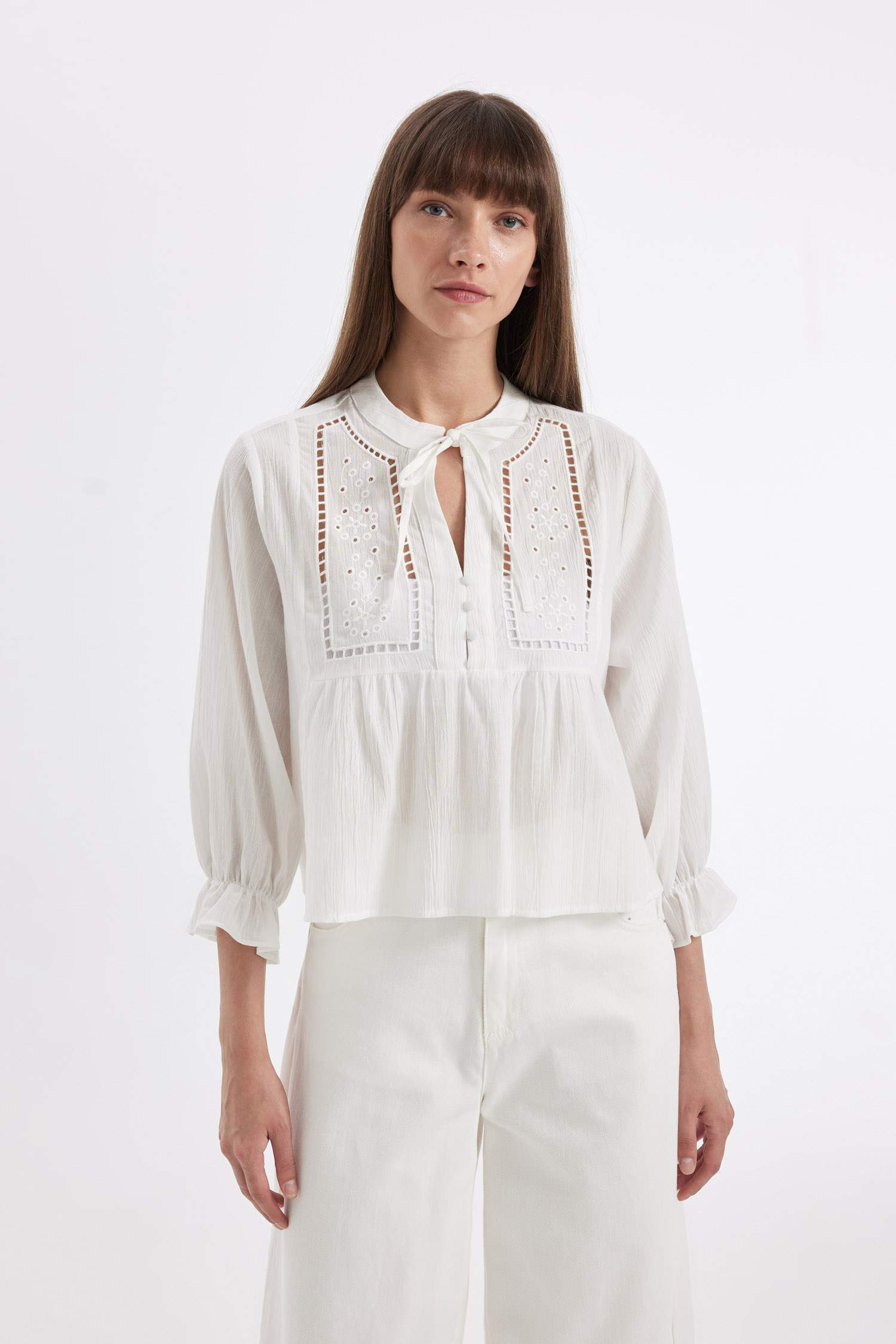 Regular Fit Crew Neck Long Sleeve Blouse