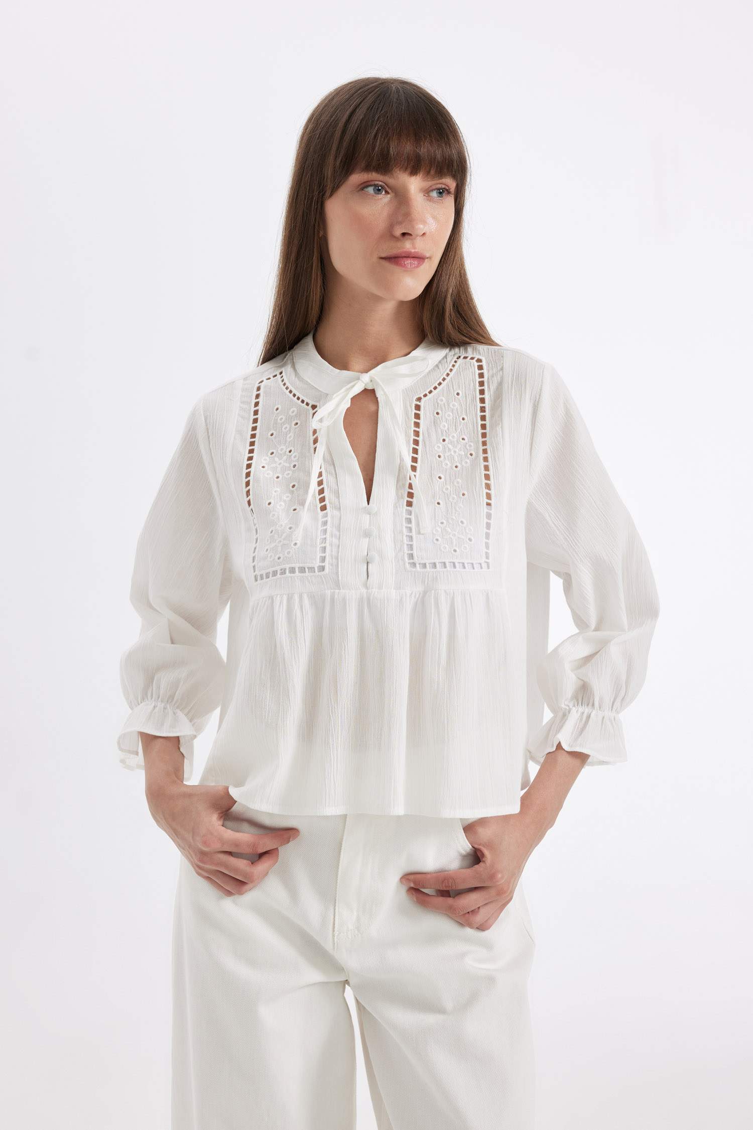 Regular Fit Crew Neck Long Sleeve Blouse