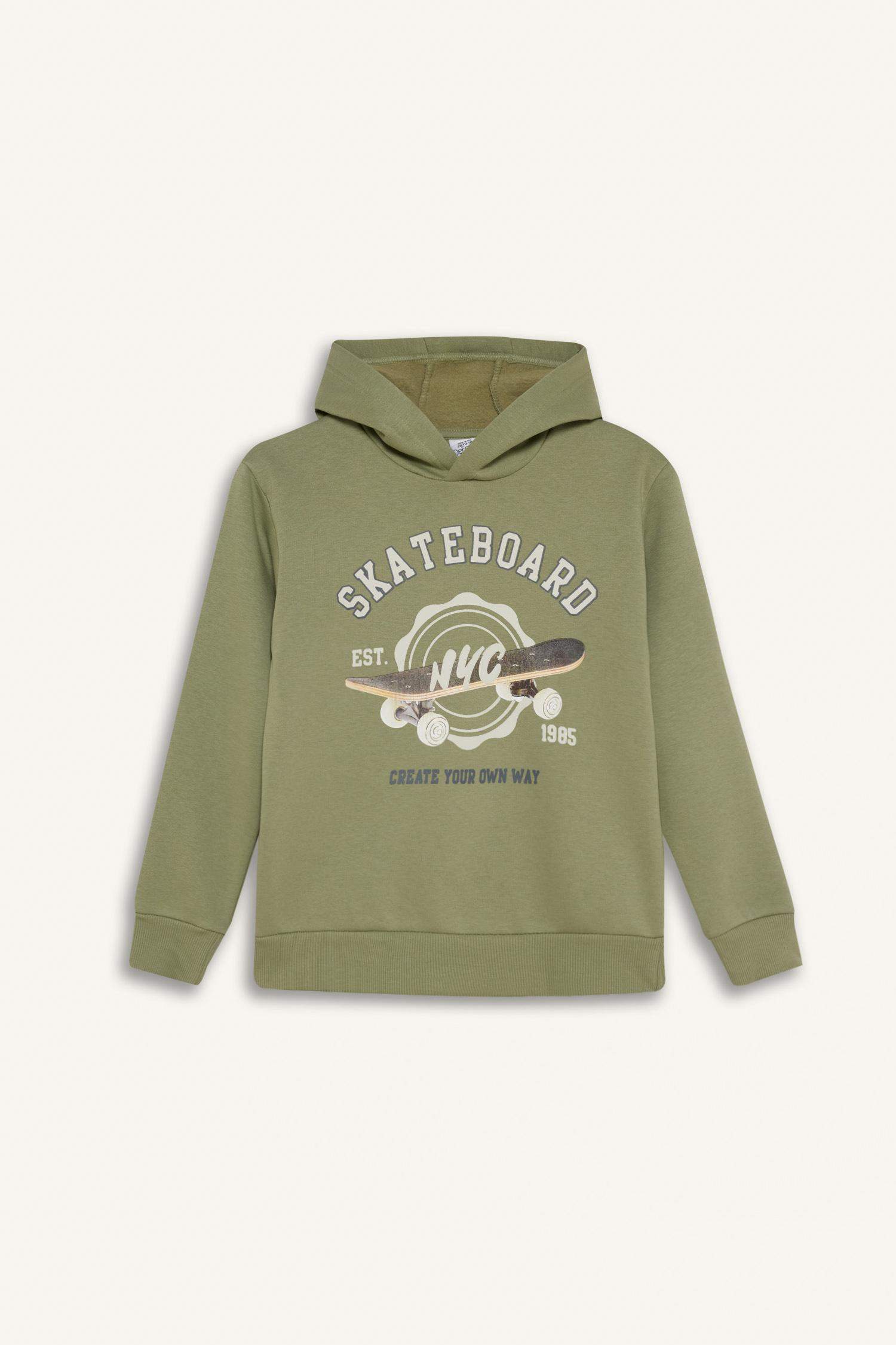 Erkek Çocuk 2'li Takım Kapüşonlu Baskılı Sweatshirt Beli Paçası Lastikli Eşofman Altı