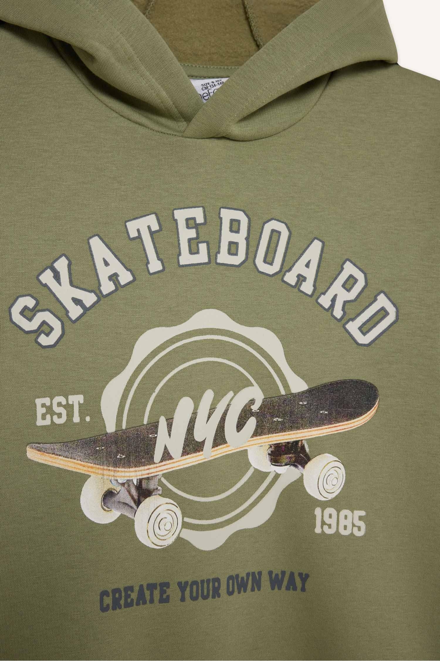 Erkek Çocuk 2'li Takım Kapüşonlu Baskılı Sweatshirt Beli Paçası Lastikli Eşofman Altı