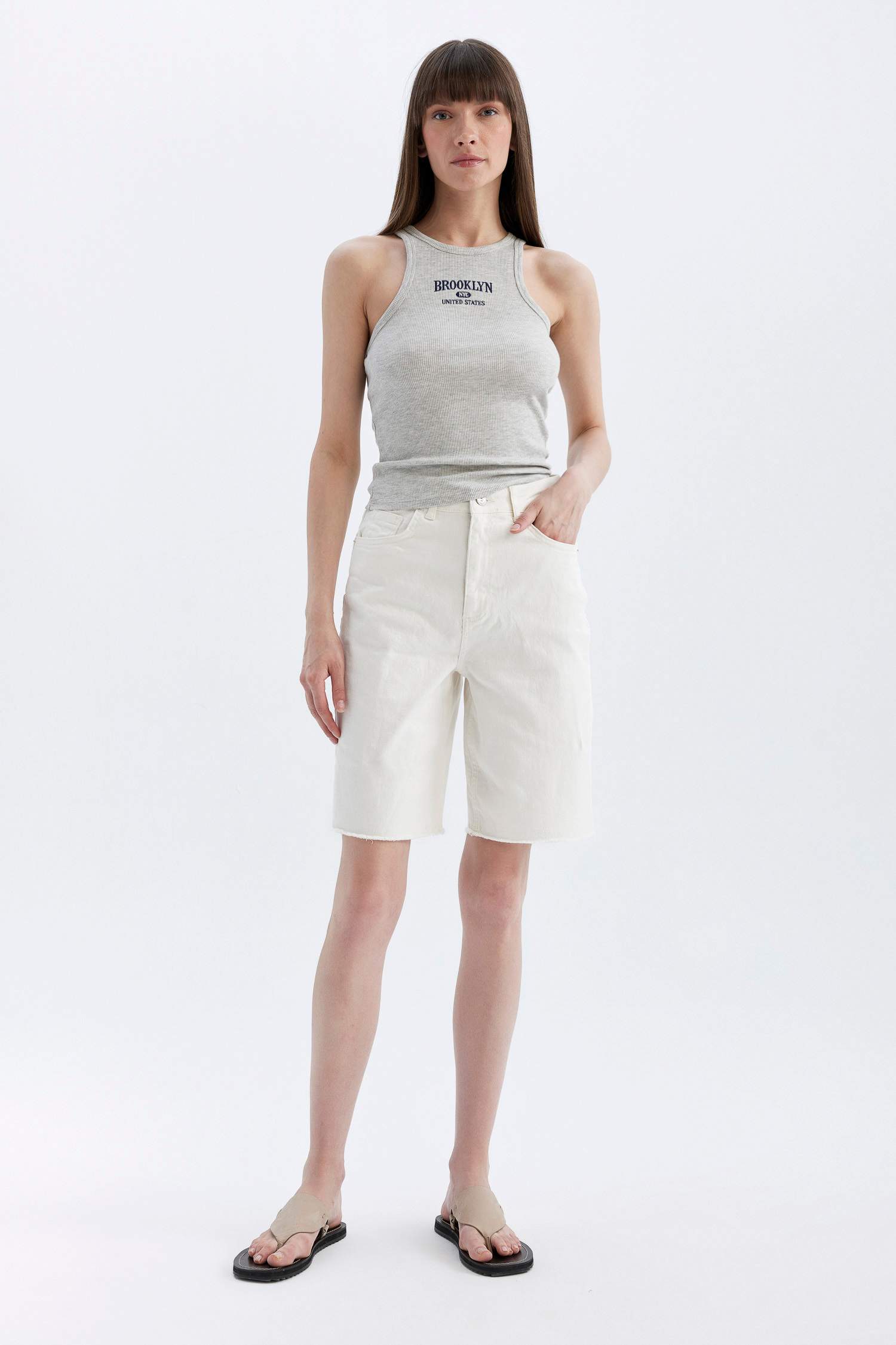 Slim Fit Dar Kesim Baskılı Halter Yaka Fitilli Kaşkorse Atlet