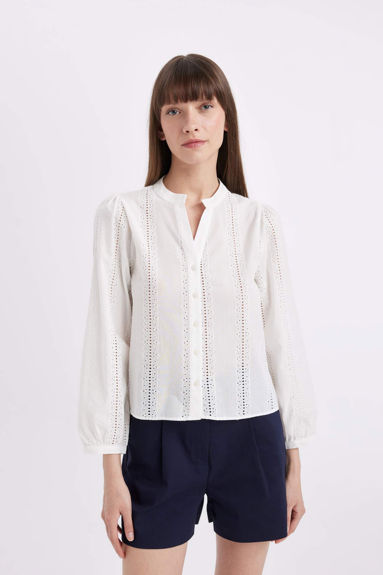 Fitted Bisiklet Yaka Brode Uzun Kollu Bluz