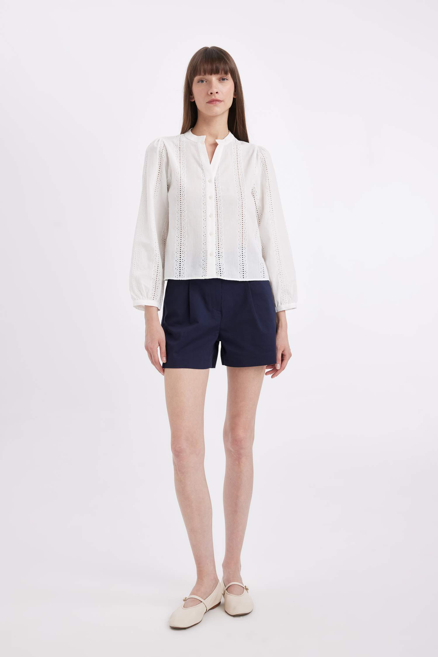 Fitted Bisiklet Yaka Brode Uzun Kollu Bluz