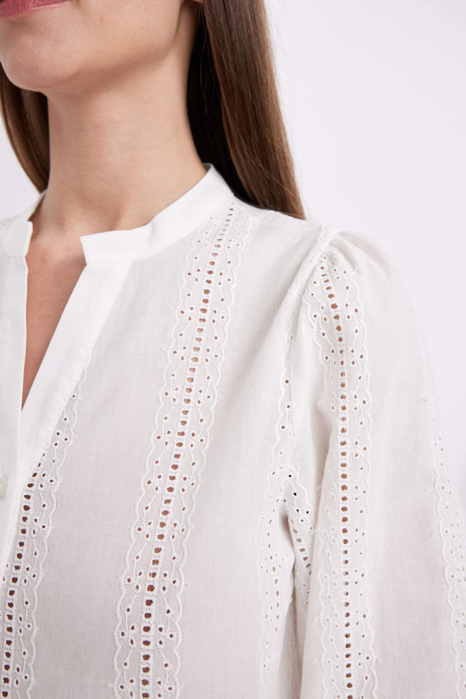 Fitted Bisiklet Yaka Brode Uzun Kollu Bluz