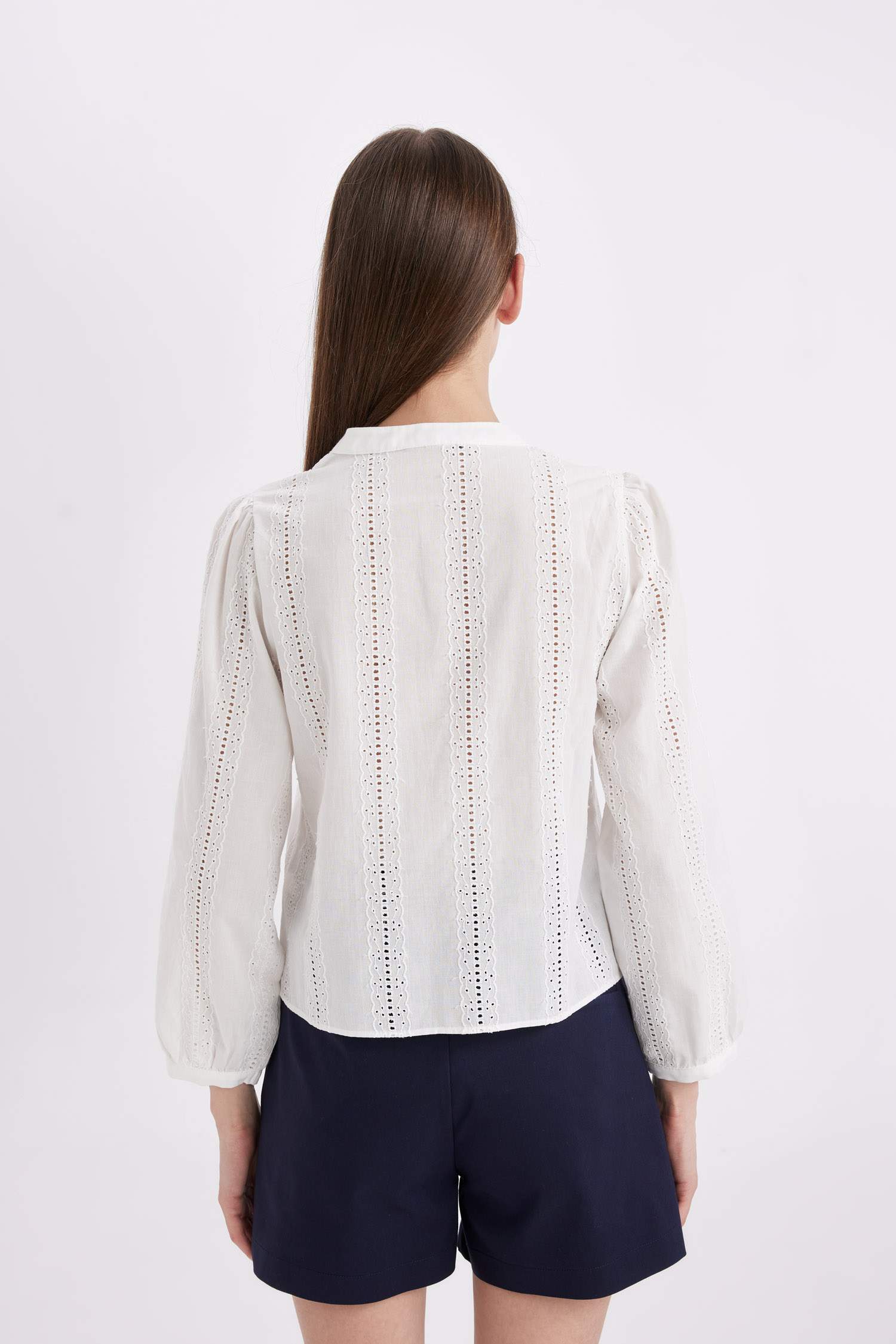 Fitted Bisiklet Yaka Brode Uzun Kollu Bluz