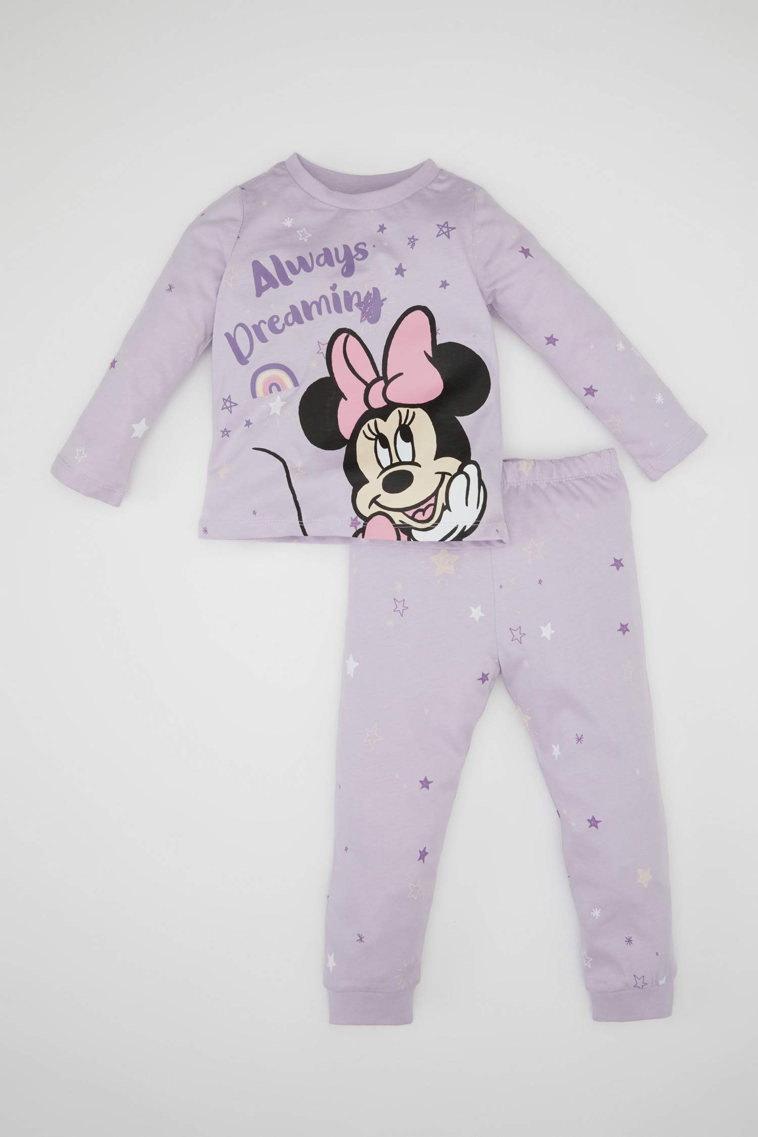 Kız Bebek Pijama Takımı Disney Mickey & Minnie Penye  Uzun Kollu Üst Beli Lastikli Uzun Alt