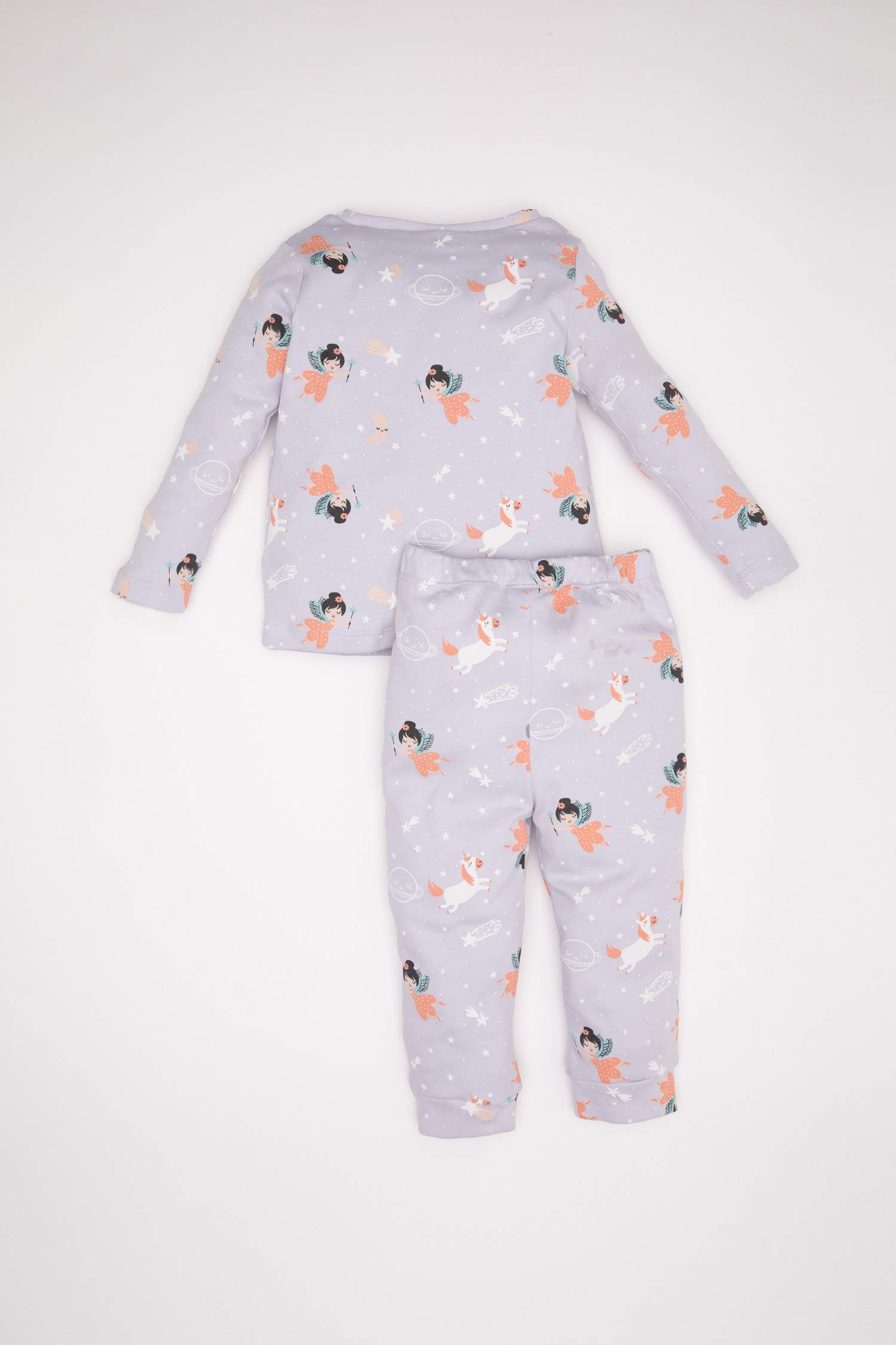 Kız Bebek Pijama Takım Desenli Uzun Kollu Üst Beli Lastikli Uzun Alt