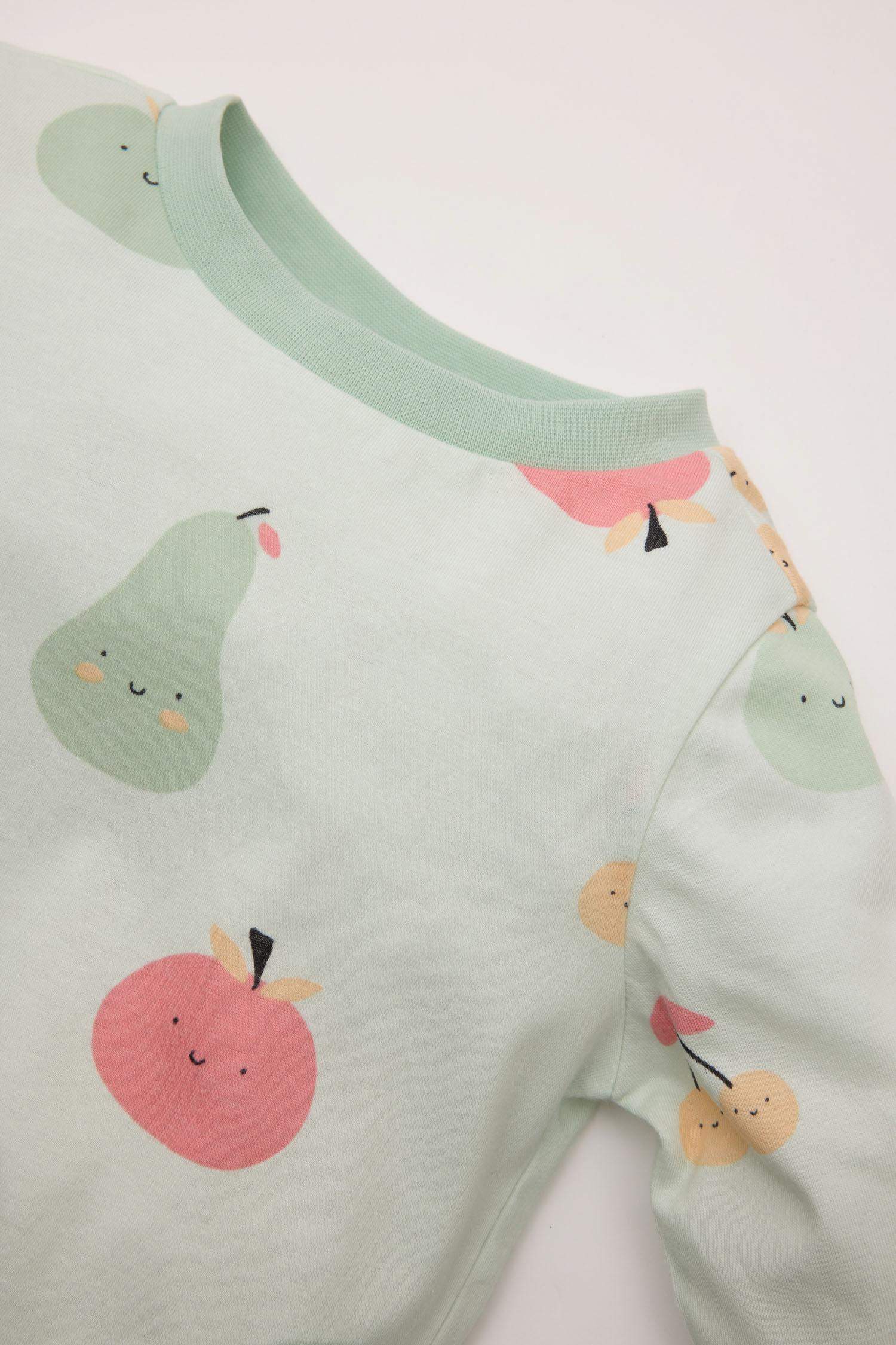 Baby Girl Fruit Patterned Cotton Long Sleeve Top Bottom 4 Piece Pajama Set