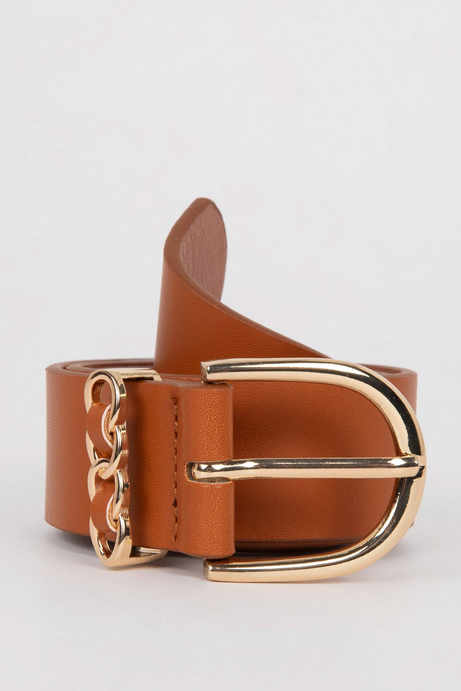Woman Faux Leather Gold Buckle Classic Belt