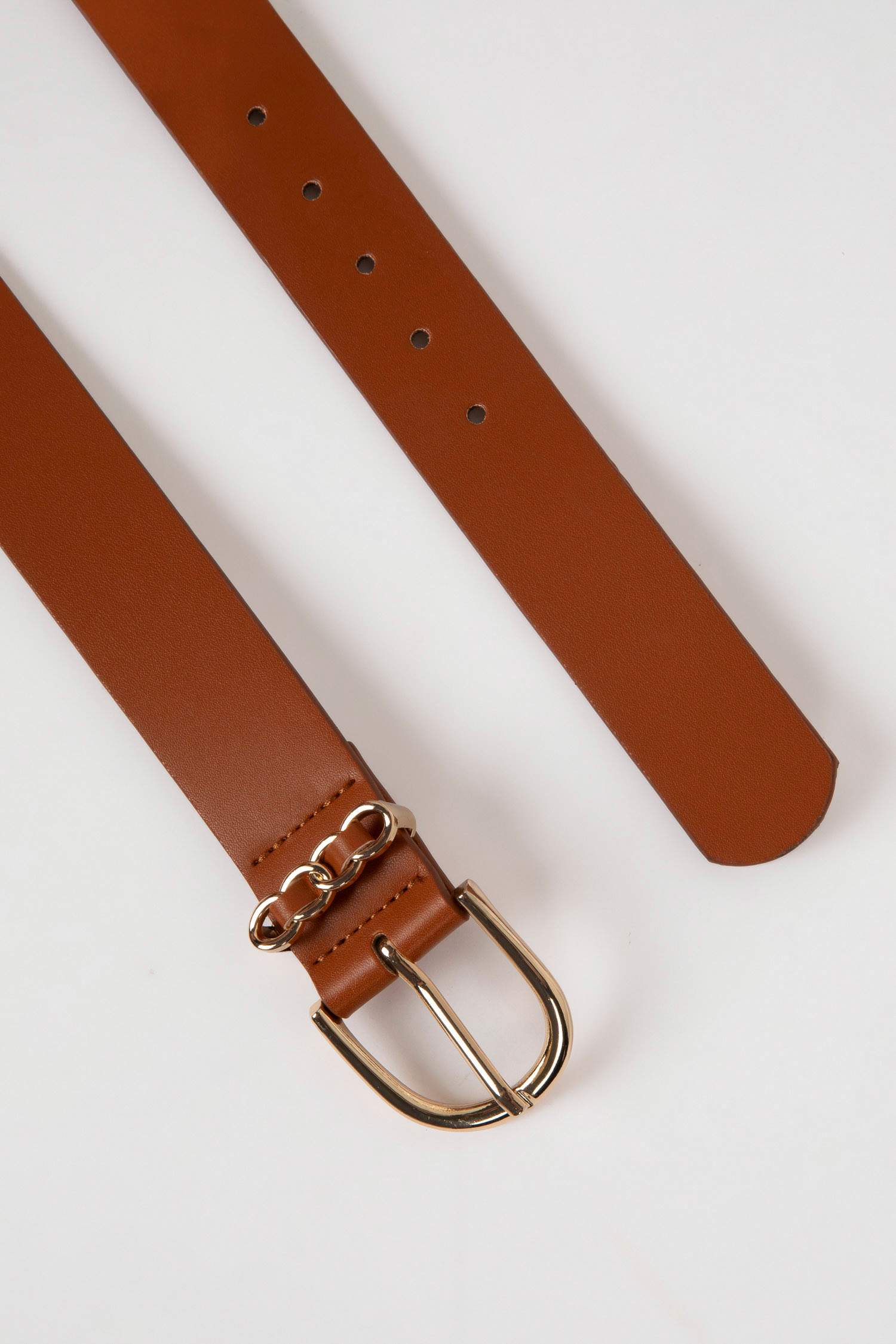 Woman Faux Leather Gold Buckle Classic Belt