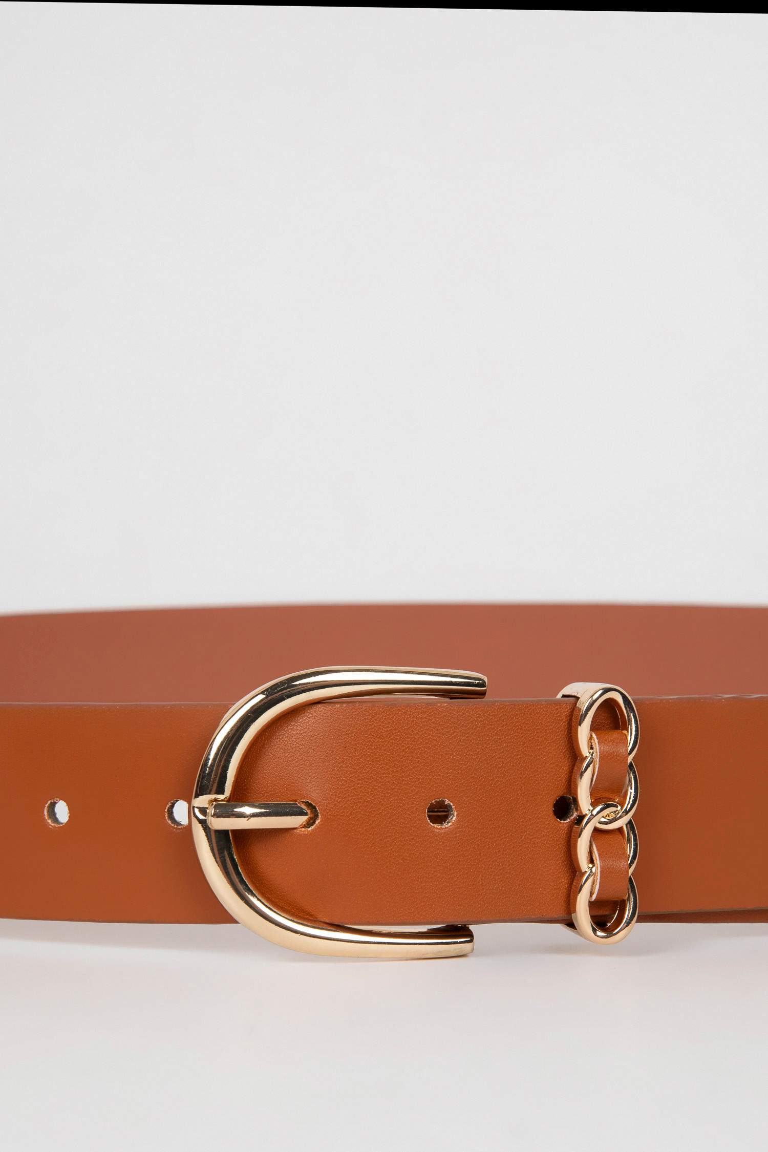 Woman Faux Leather Gold Buckle Classic Belt