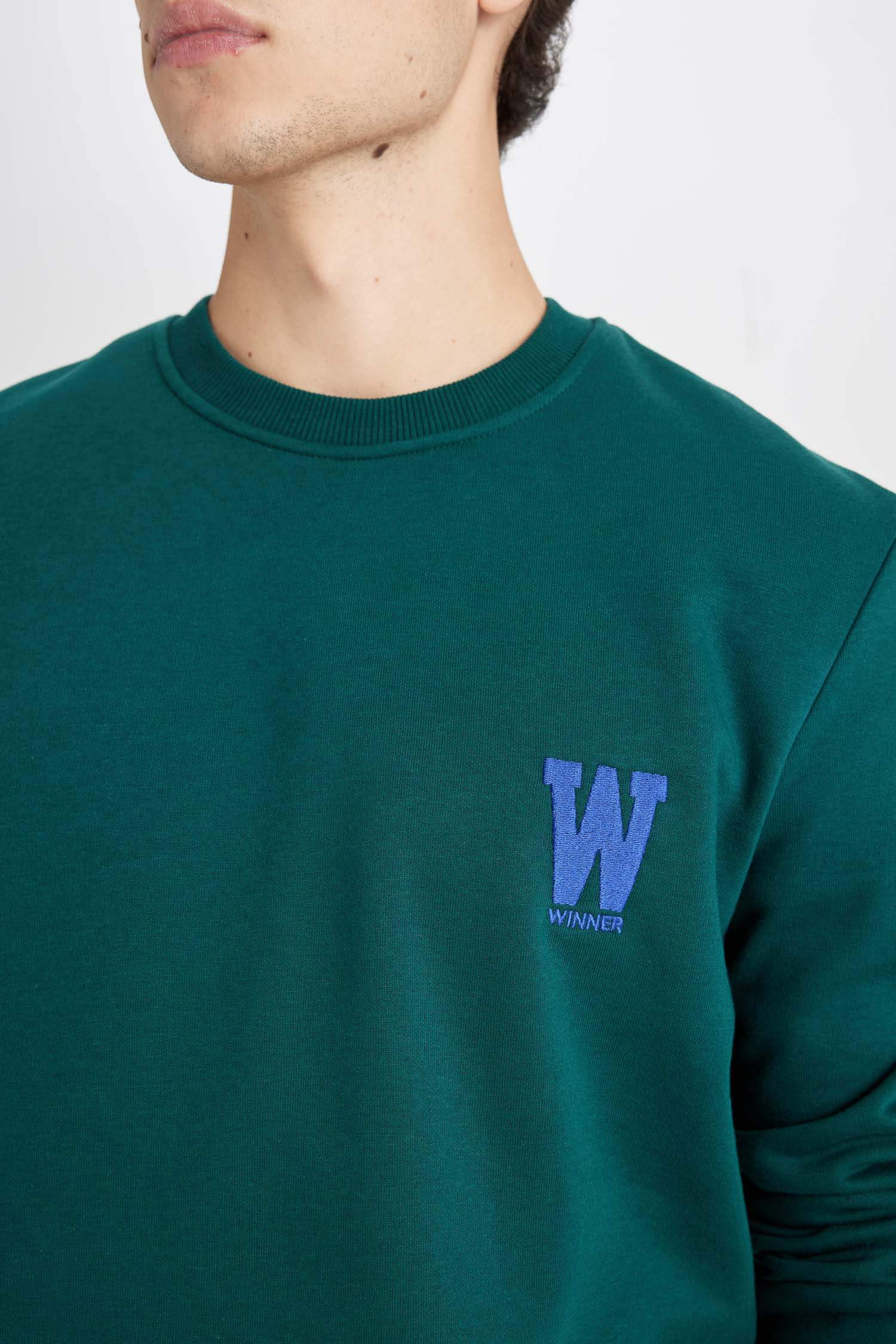 New Regular Fit Bisiklet Yaka Baskılı Kalın Sweatshirt