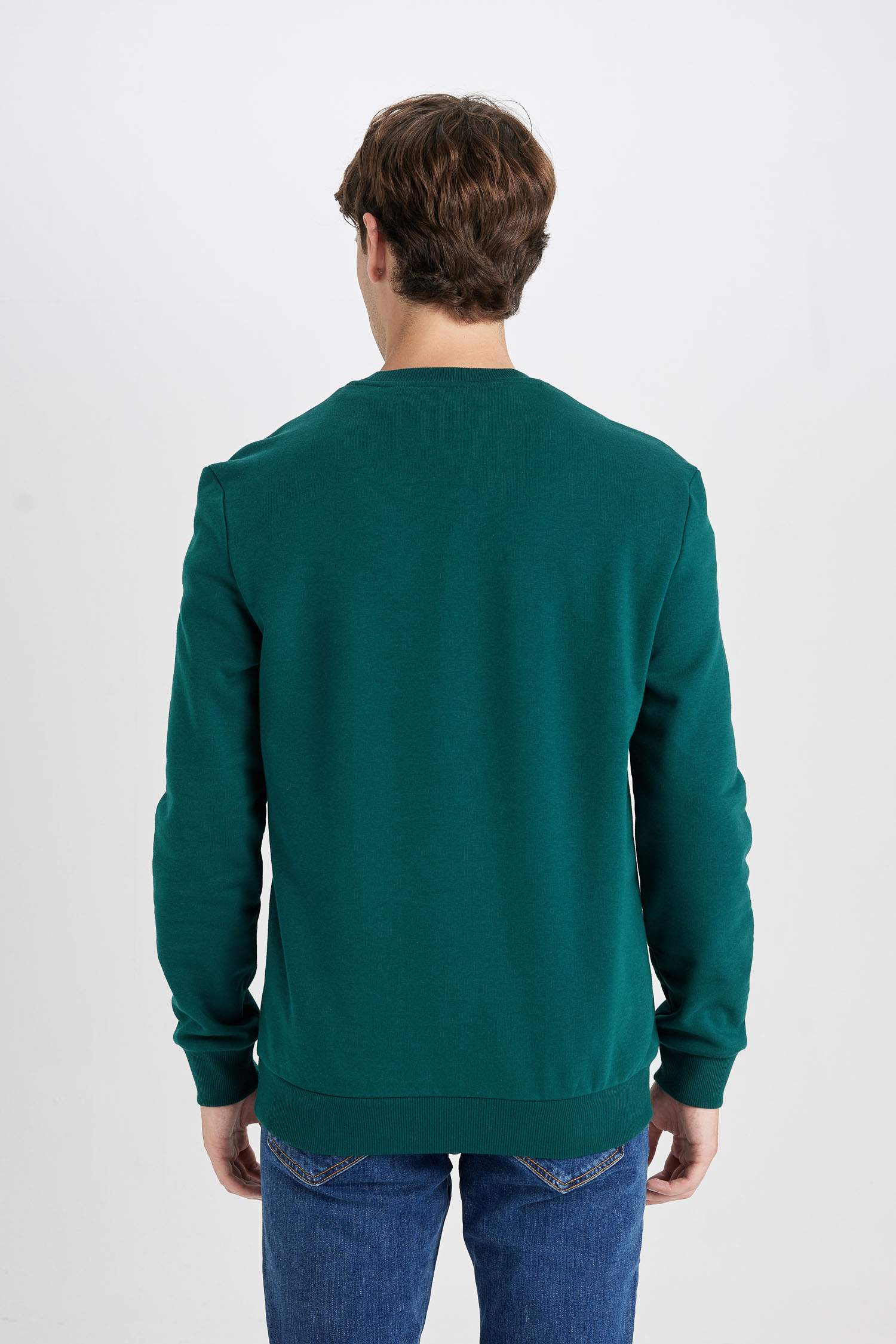 New Regular Fit Bisiklet Yaka Baskılı Kalın Sweatshirt