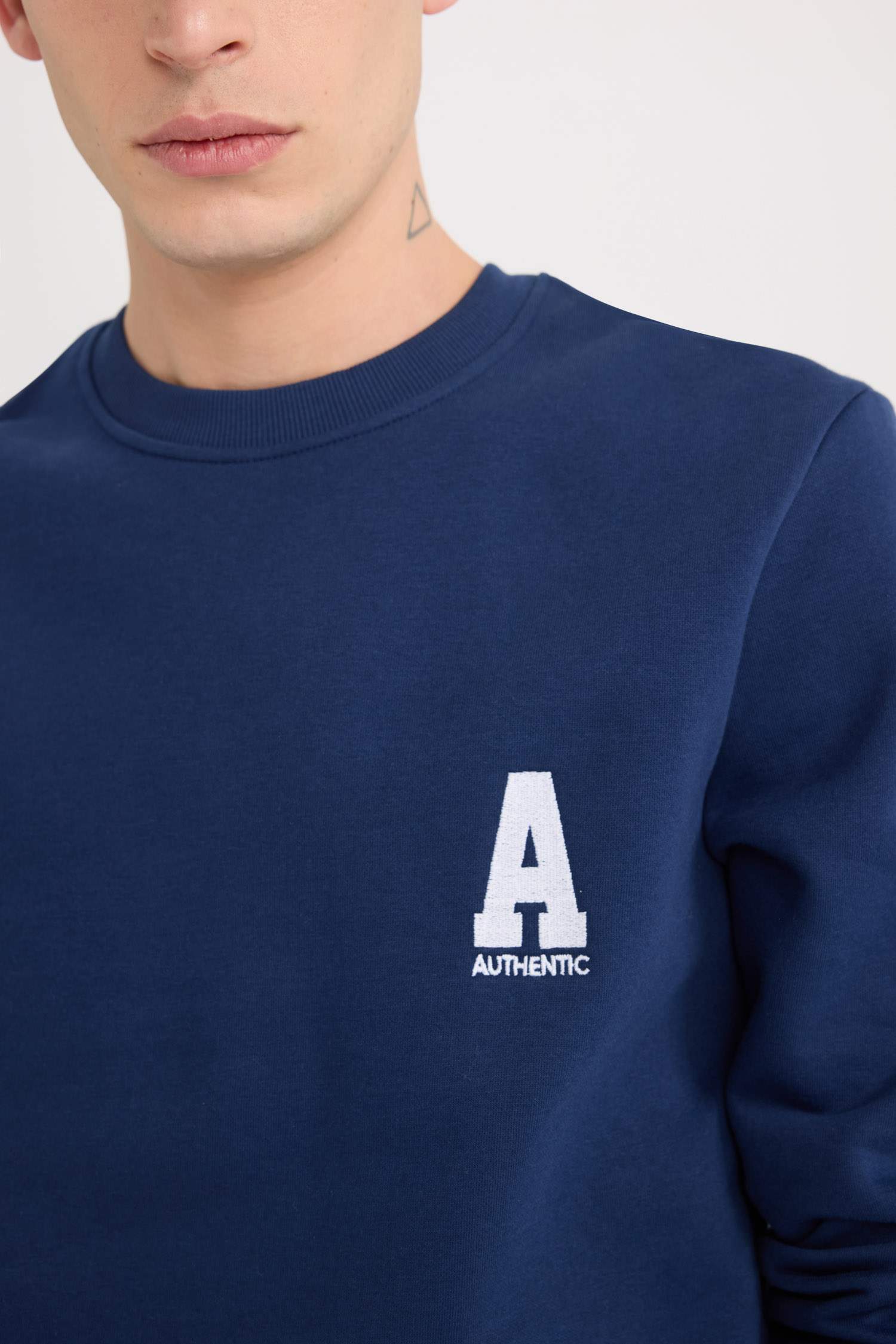 New Regular Fit Bisiklet Yaka Baskılı Kalın Sweatshirt