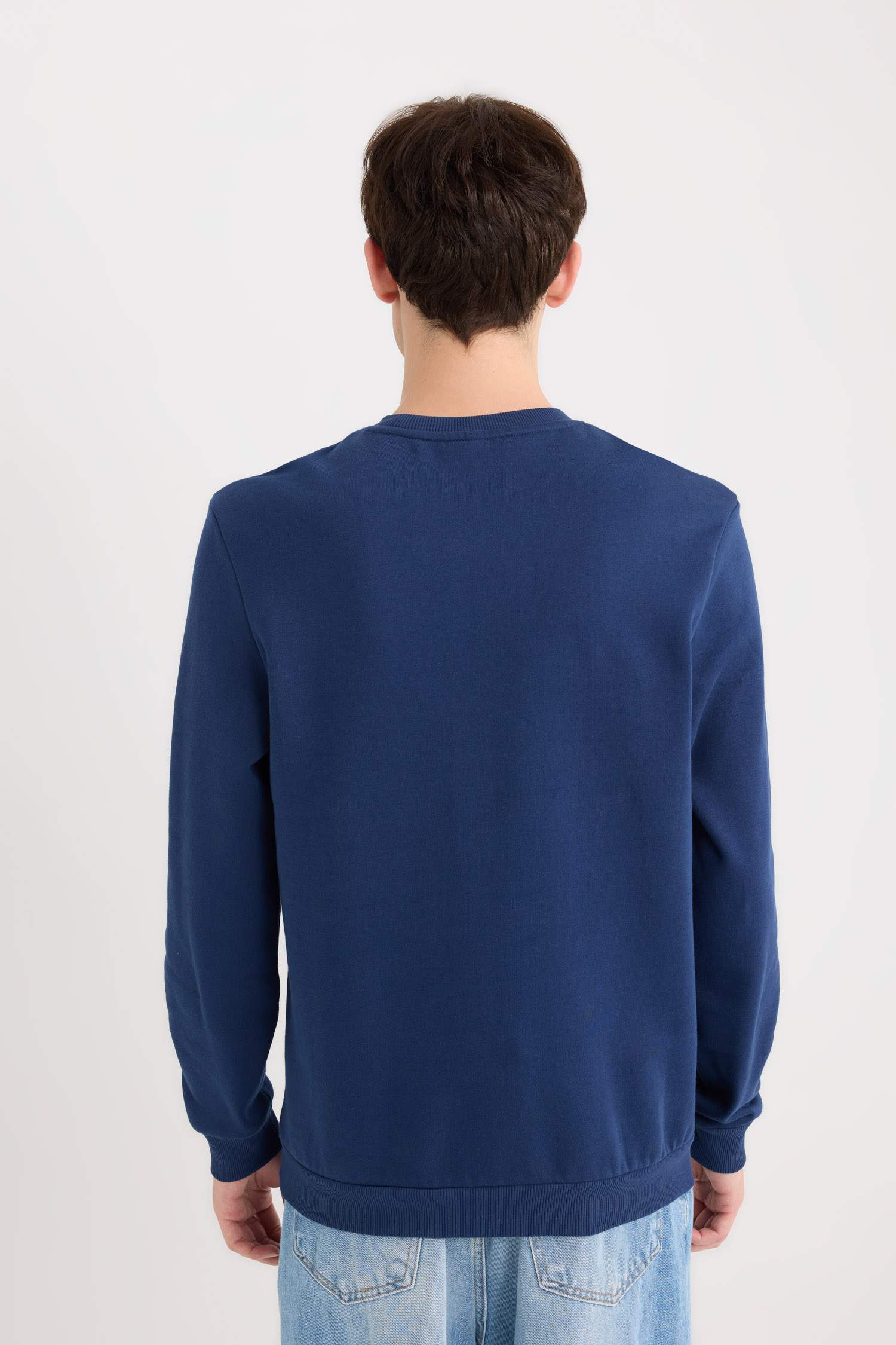 New Regular Fit Bisiklet Yaka Baskılı Kalın Sweatshirt