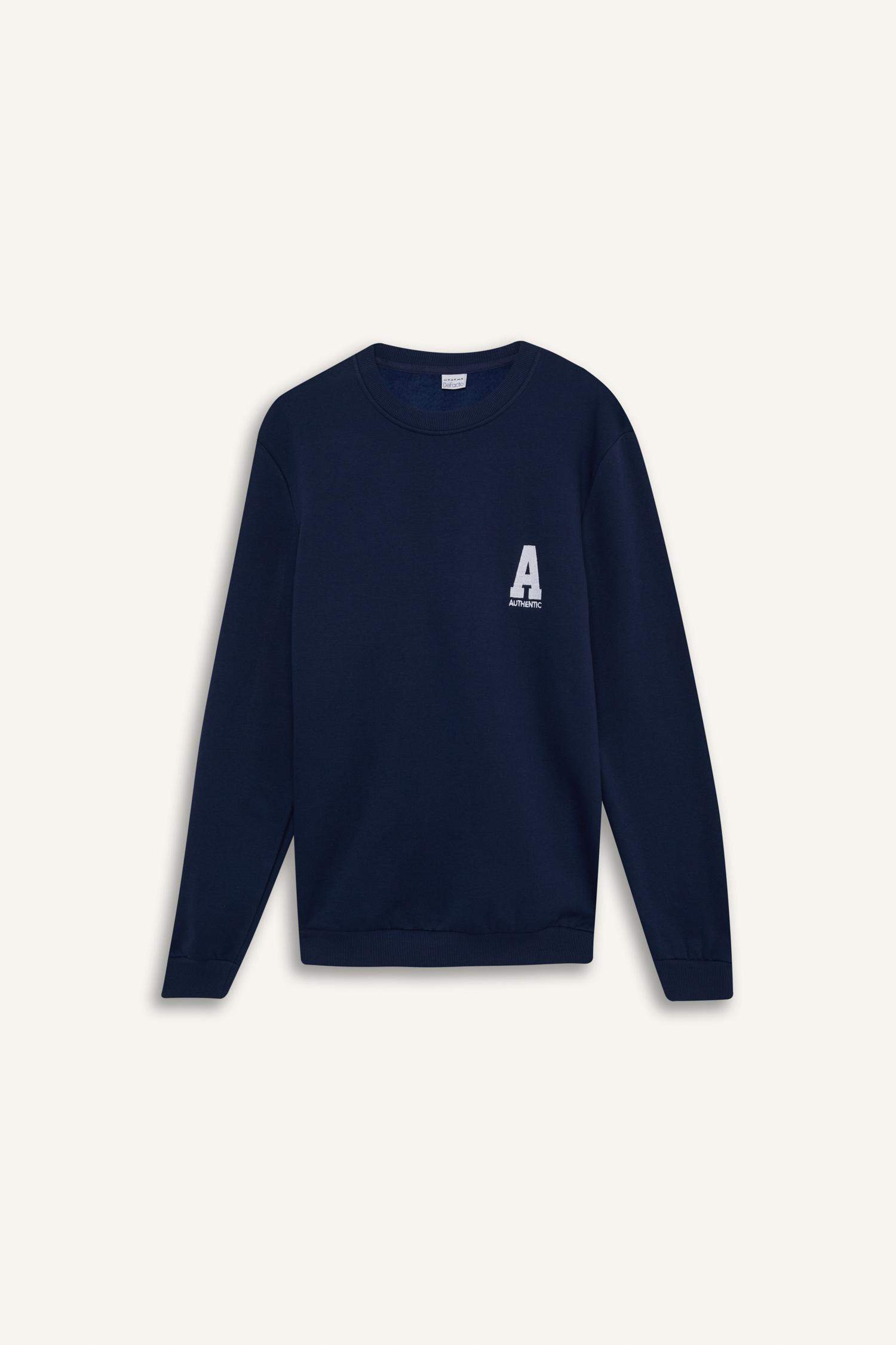 New Regular Fit Bisiklet Yaka Baskılı Kalın Sweatshirt