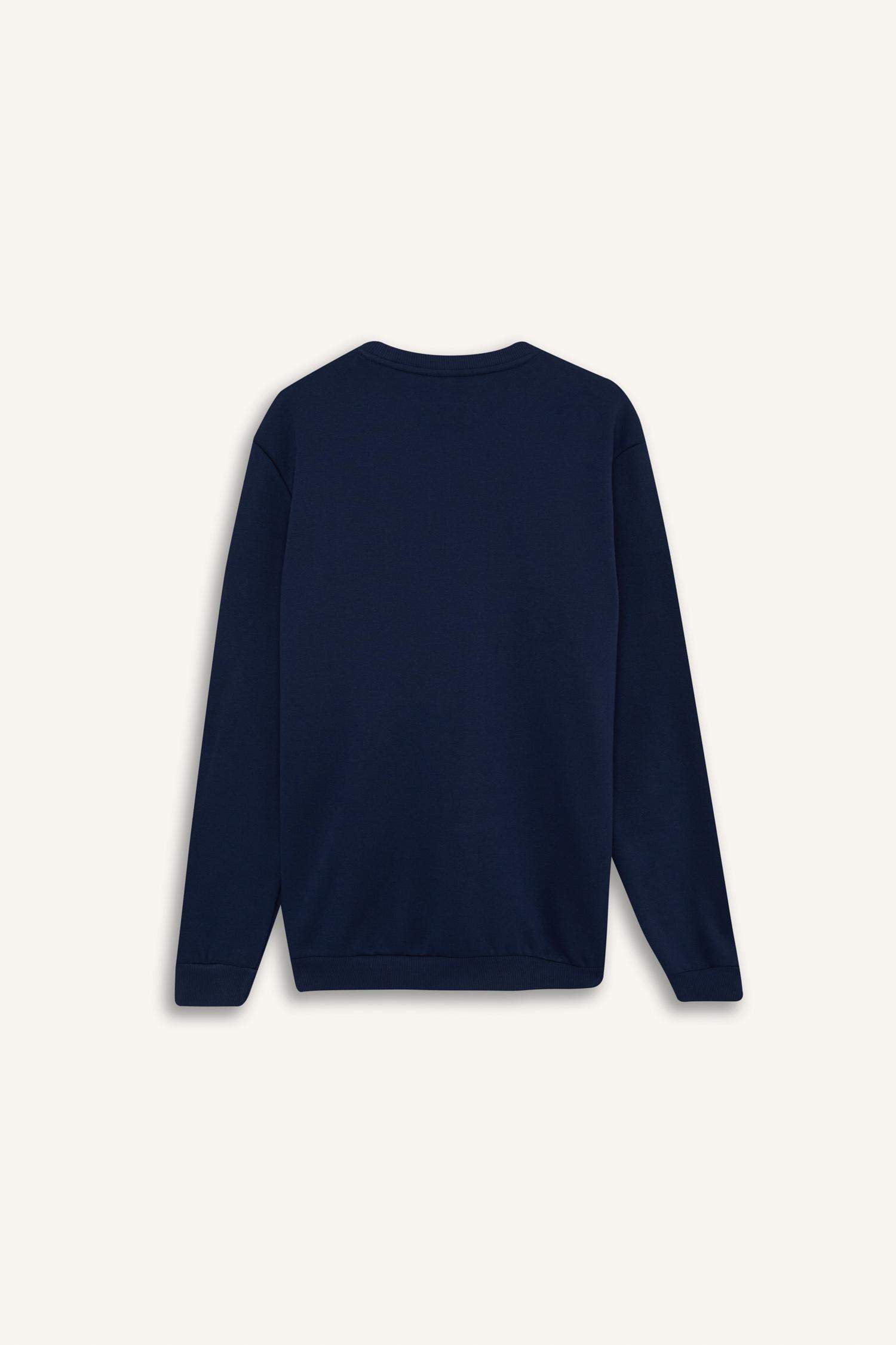 New Regular Fit Bisiklet Yaka Baskılı Kalın Sweatshirt