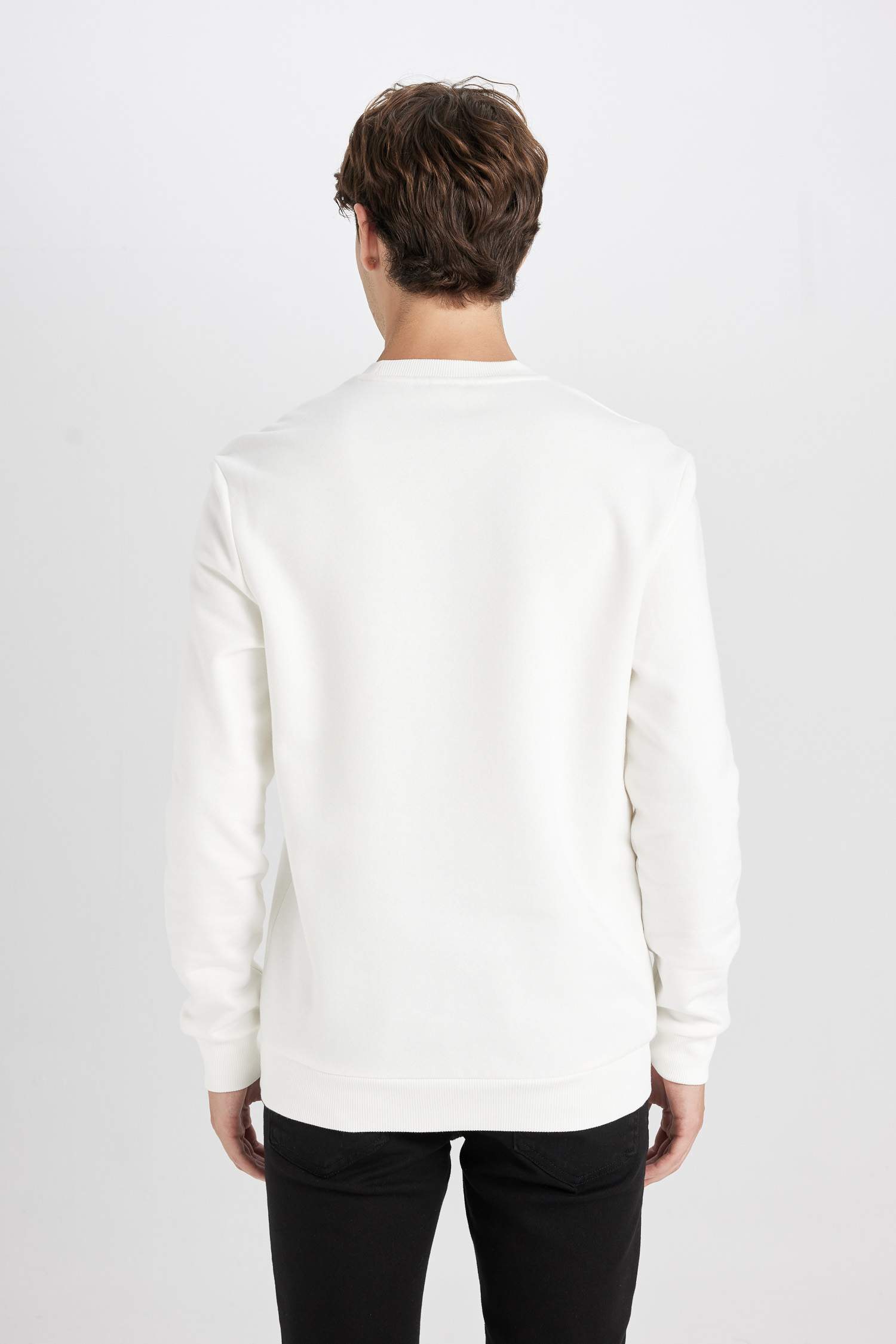 New Regular Fit Bisiklet Yaka Baskılı Kalın Sweatshirt