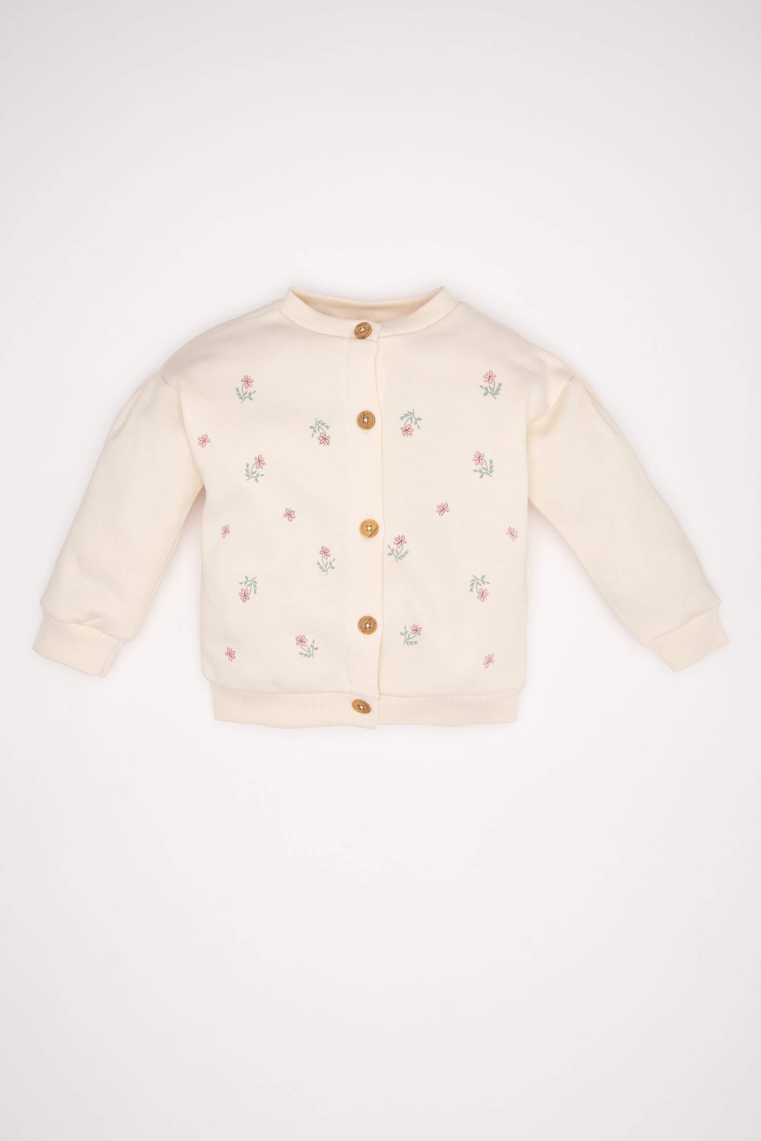 Girl Crew Neck Floral Buttoned Cardigan