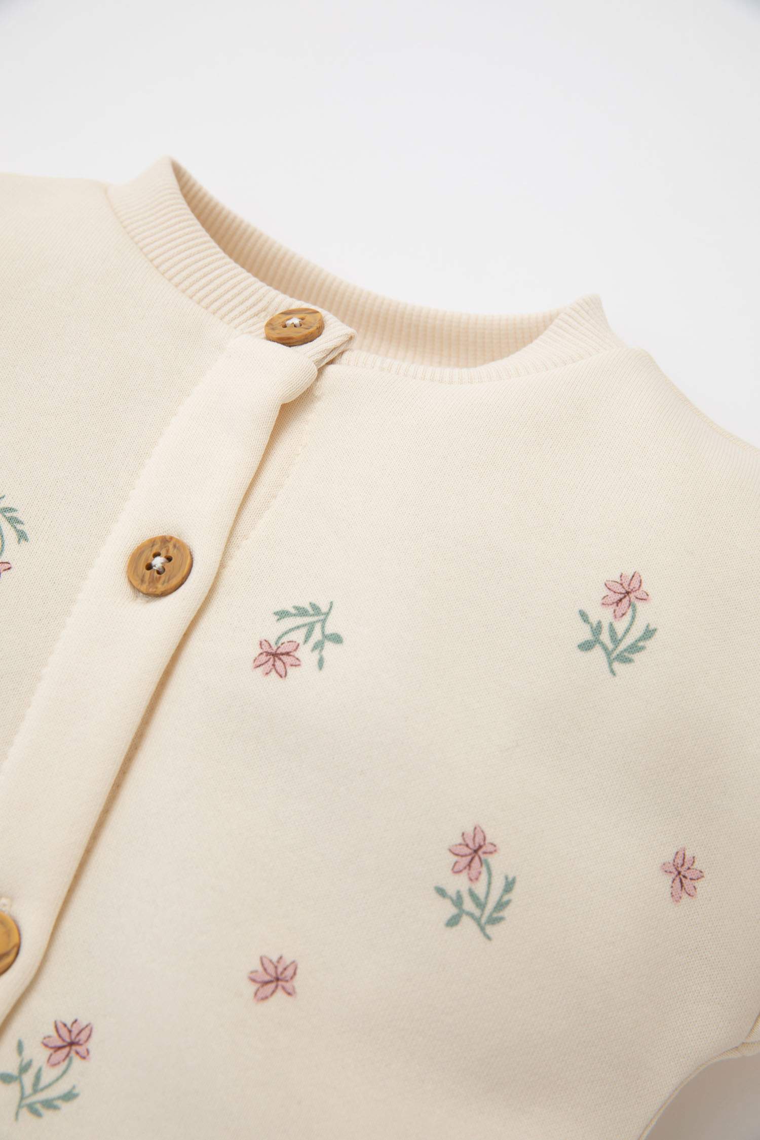 Girl Crew Neck Floral Buttoned Cardigan