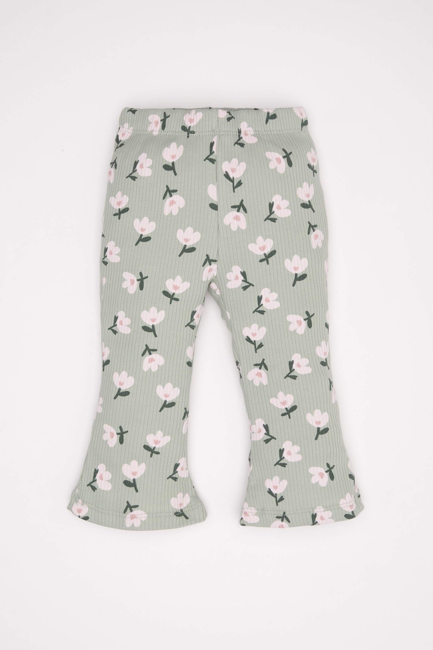 Kız Bebek 2'li Takım Çiçekli Sweatshirt Beli Lastikli İspanyol Paça Tayt