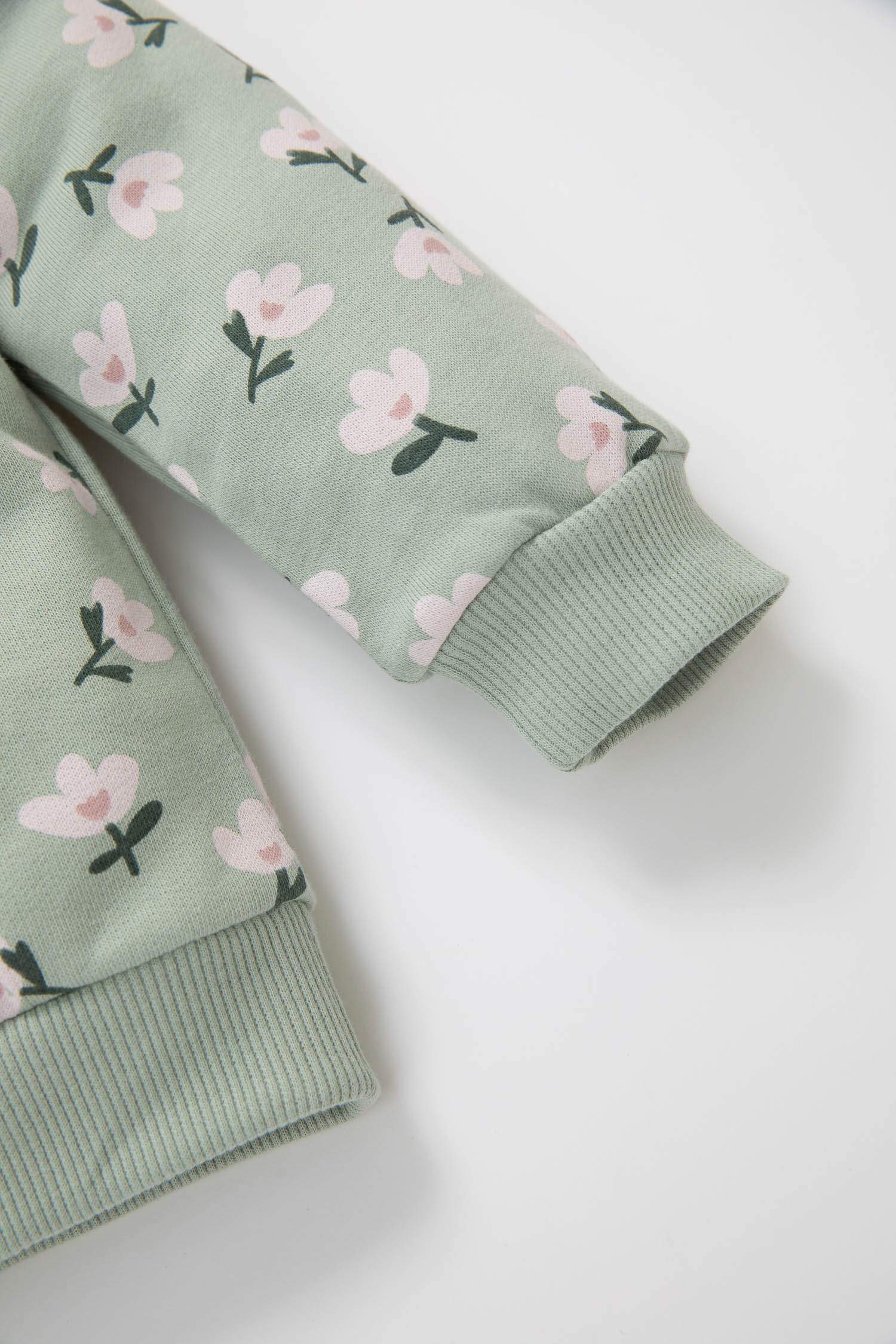 Kız Bebek 2'li Takım Çiçekli Sweatshirt Beli Lastikli İspanyol Paça Tayt