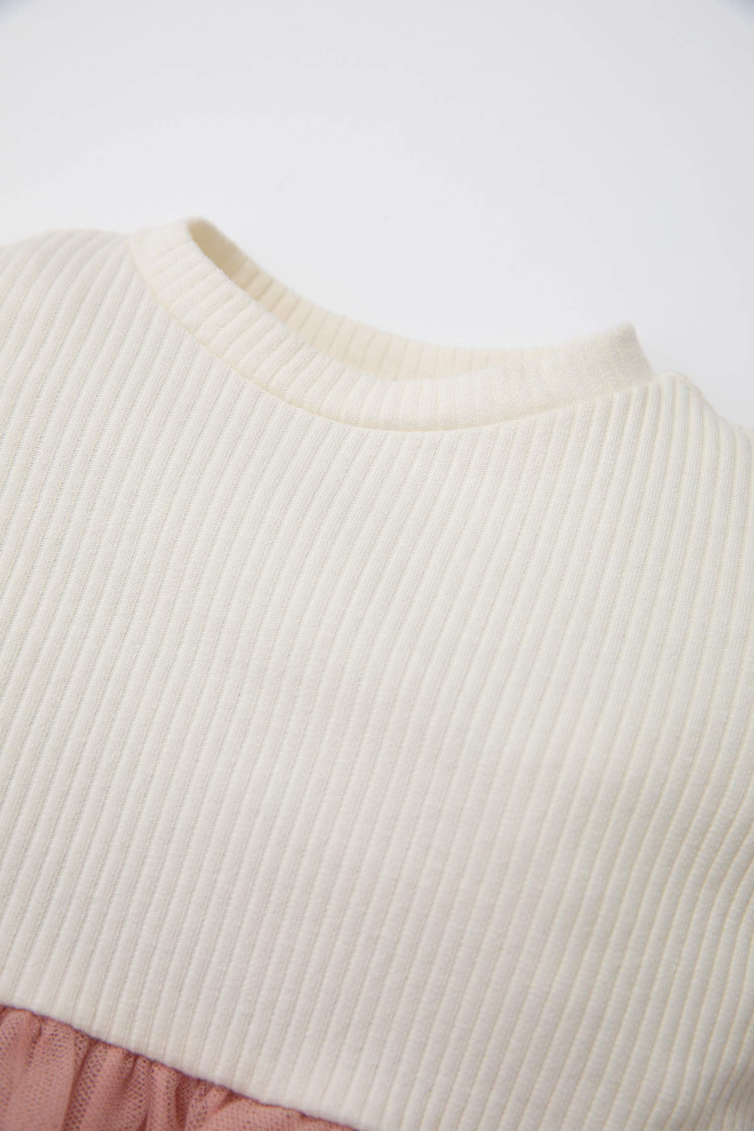 Kız Bebek Bisiklet Yaka Uzun Kollu Fitilli Kaşkorse Tütülü Elbise