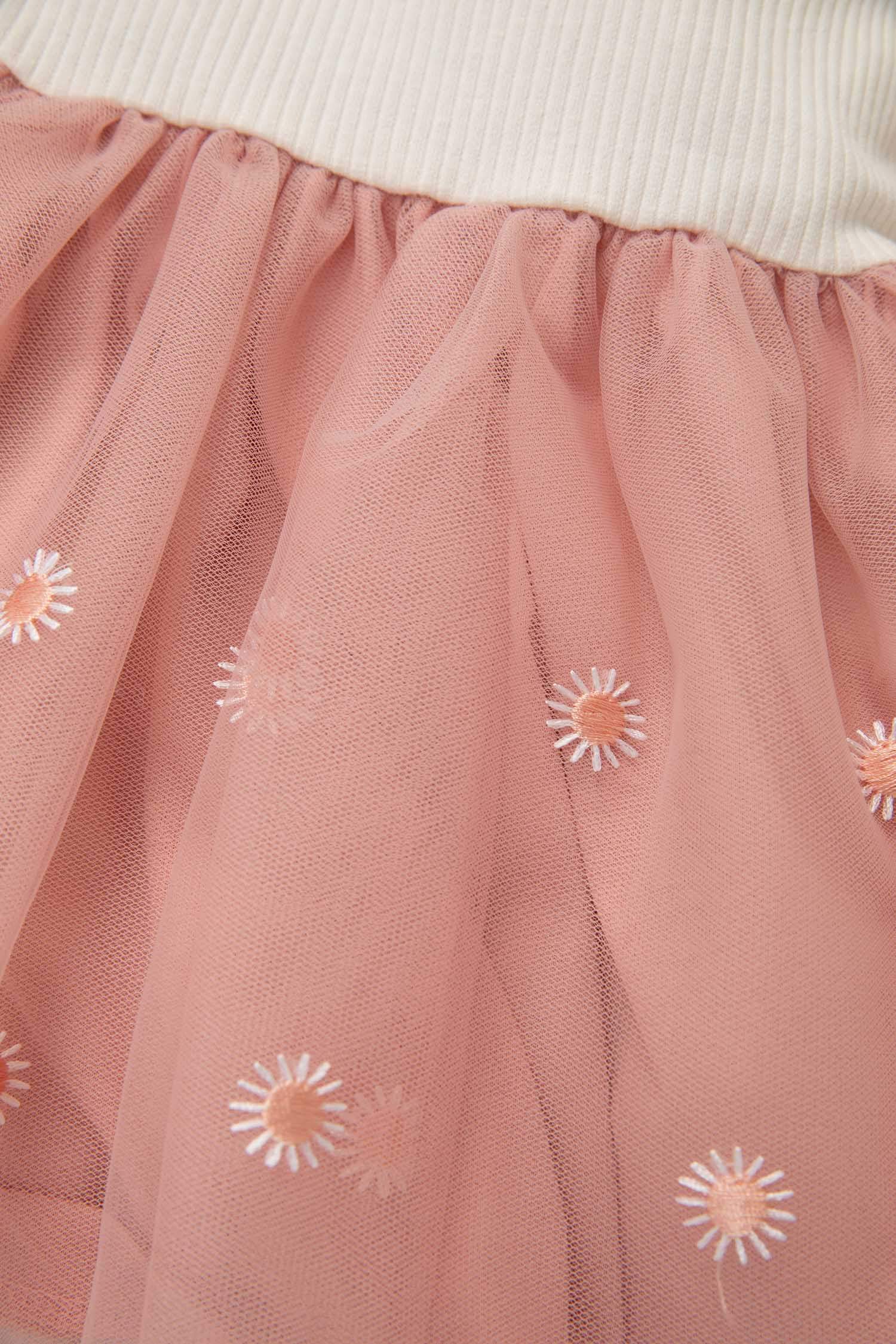 Kız Bebek Bisiklet Yaka Uzun Kollu Fitilli Kaşkorse Tütülü Elbise