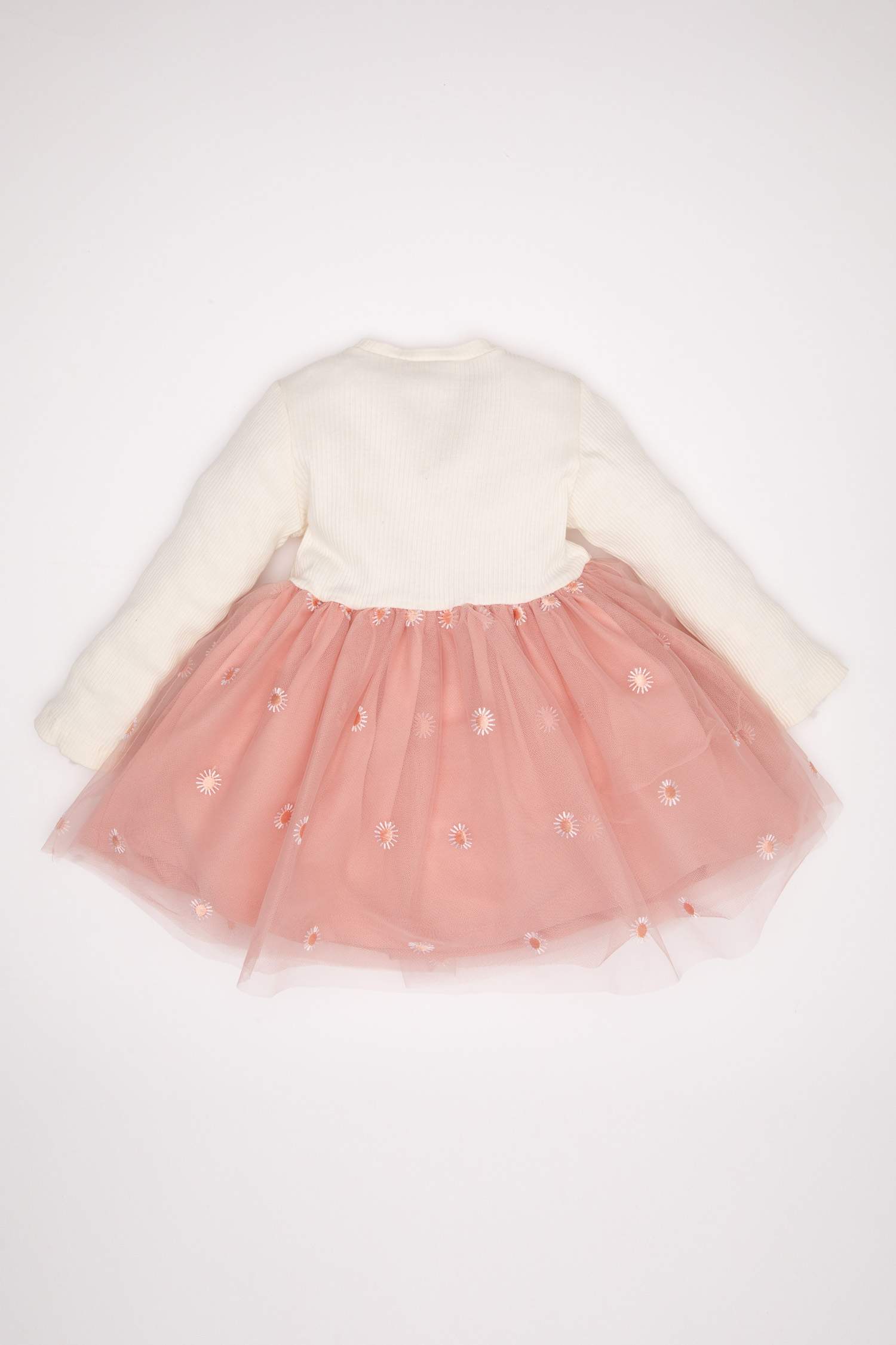 Kız Bebek Bisiklet Yaka Uzun Kollu Fitilli Kaşkorse Tütülü Elbise