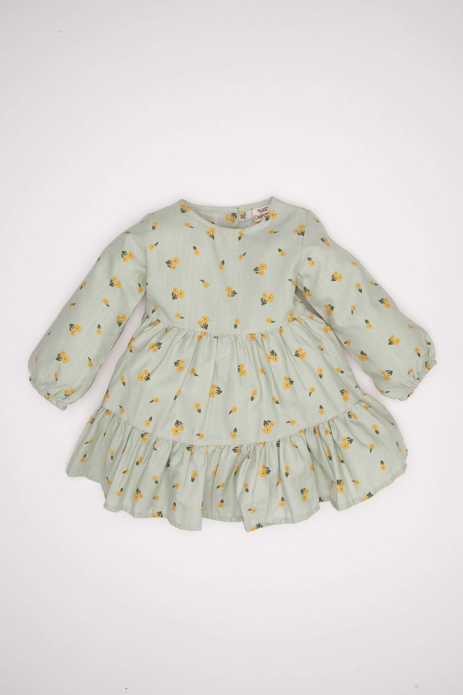 Kız Bebek Çiçek Desenli Volanlı Uzun Kollu Elbise