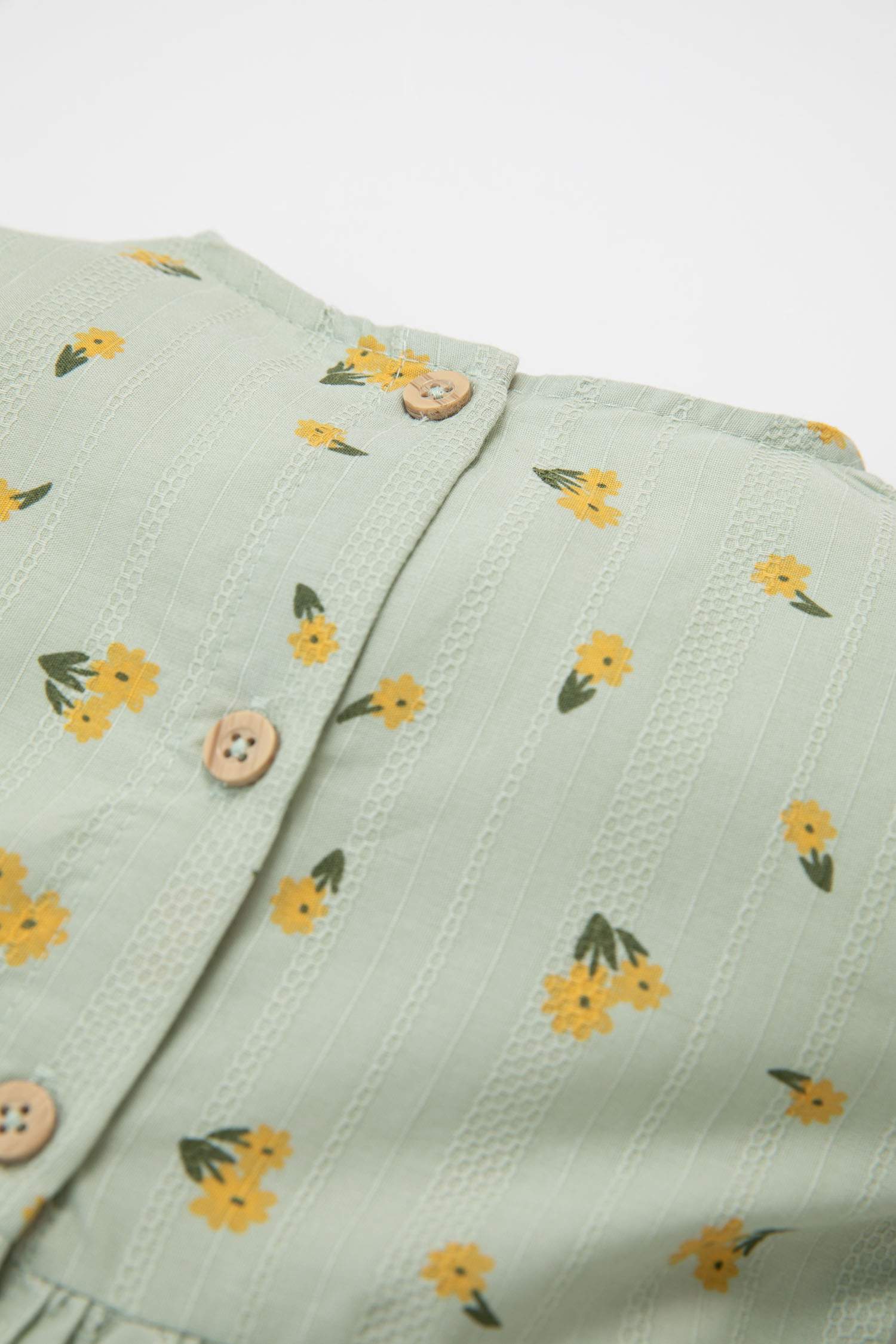 Kız Bebek Çiçek Desenli Volanlı Uzun Kollu Elbise