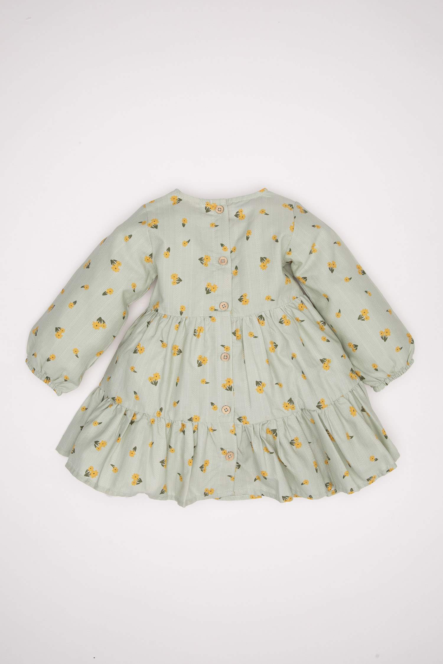 Kız Bebek Çiçek Desenli Volanlı Uzun Kollu Elbise