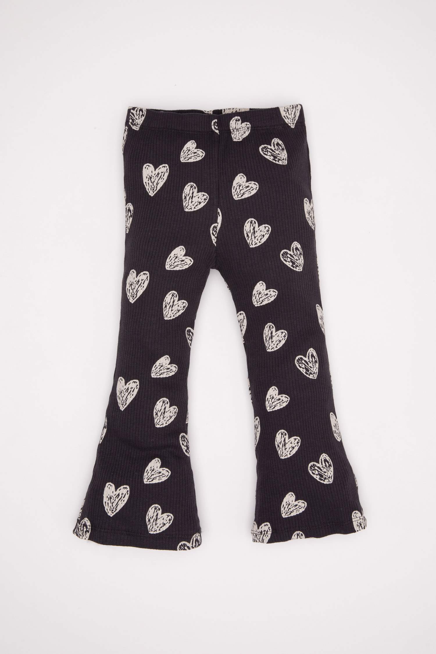 Kız Bebek 2'li Takım Kalp Desenli Sweatshirt Lastikli Tayt