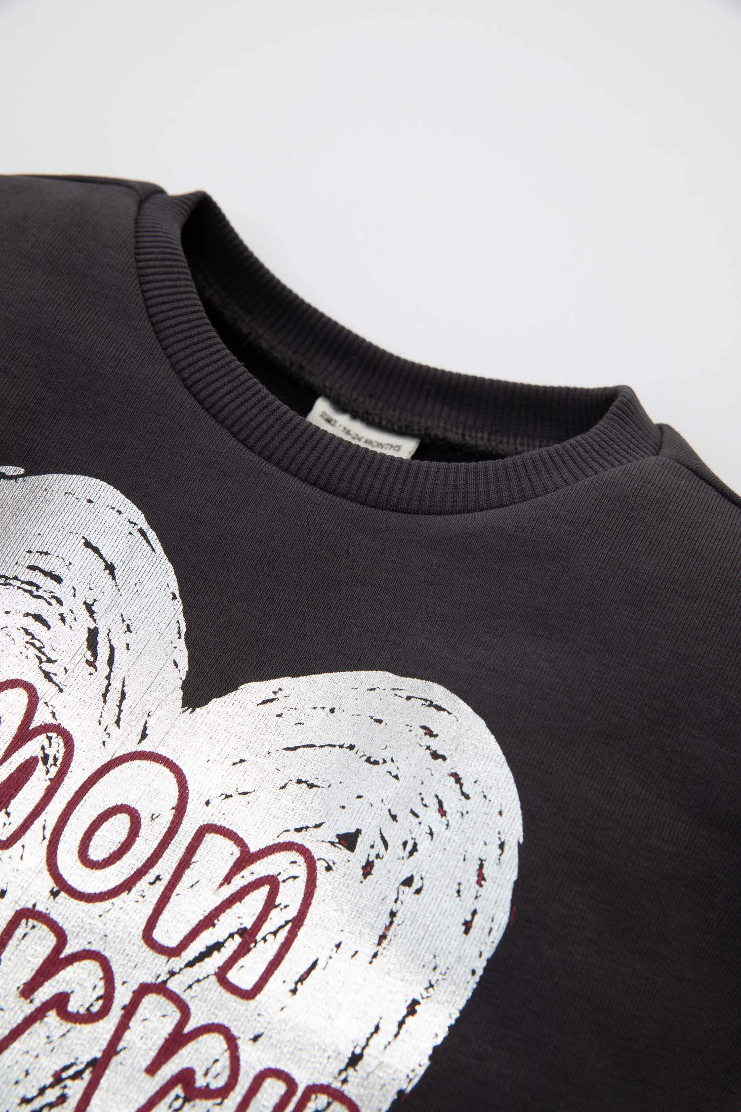 Kız Bebek 2'li Takım Kalp Desenli Sweatshirt Lastikli Tayt