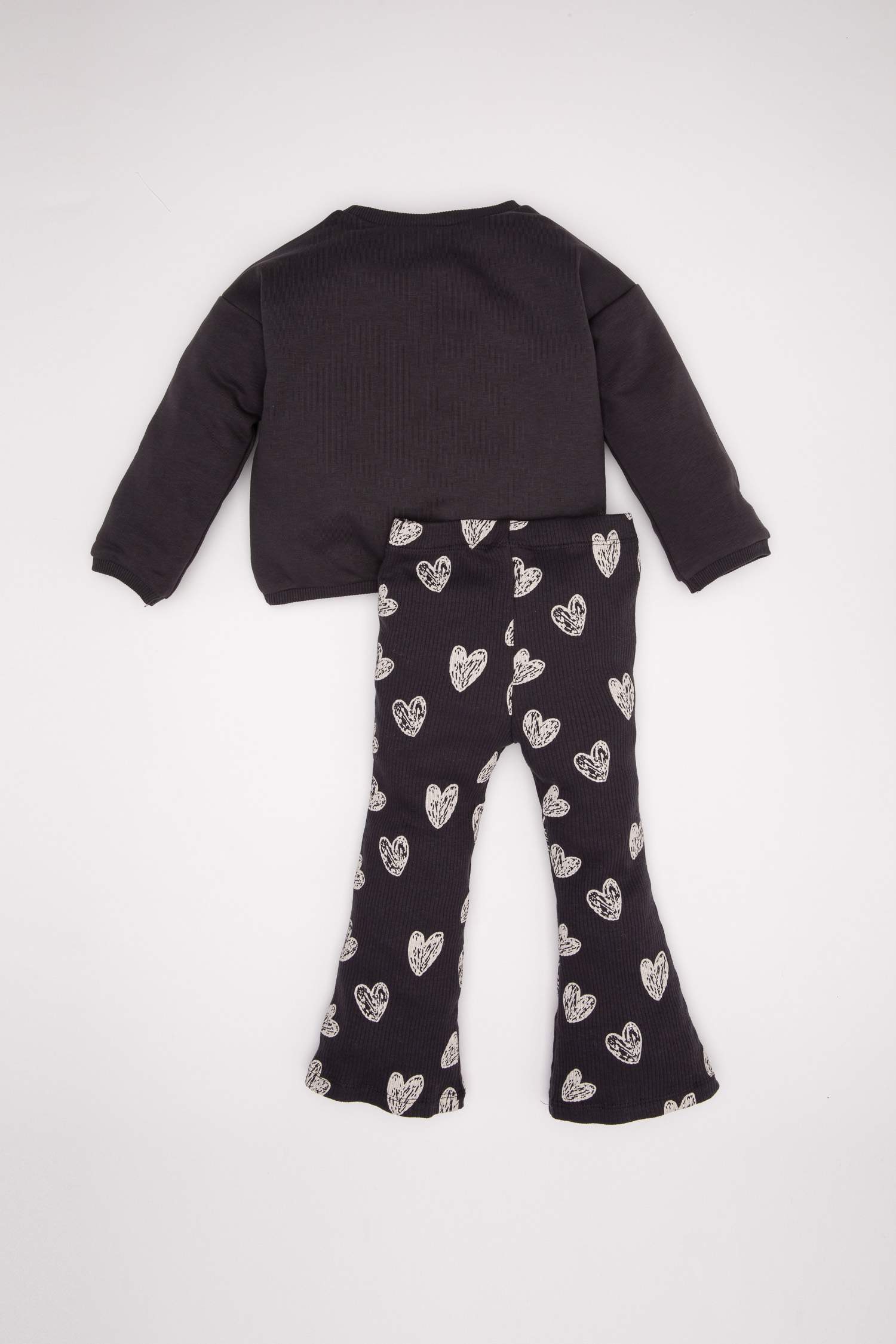 Kız Bebek 2'li Takım Kalp Desenli Sweatshirt Lastikli Tayt