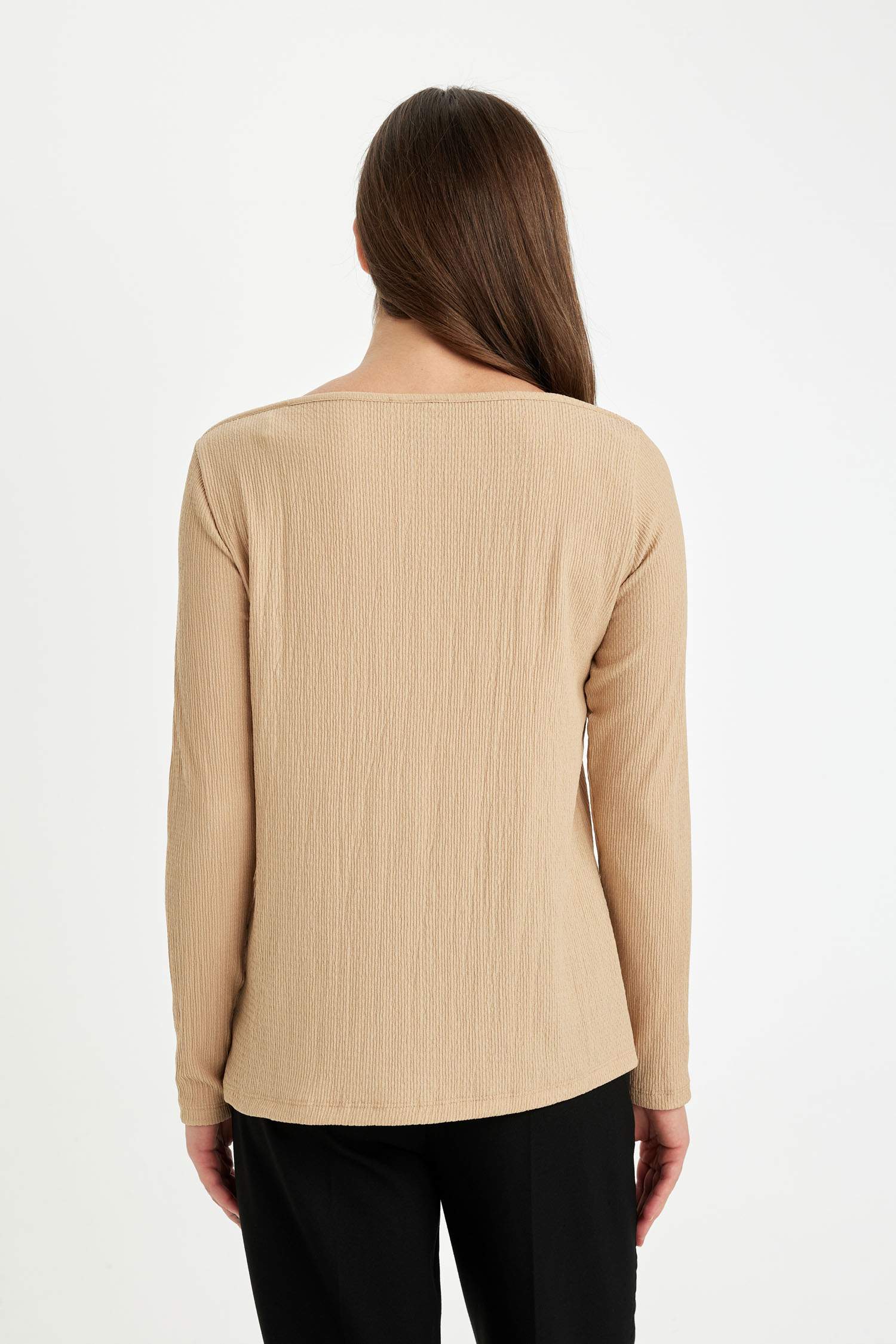 Regular Fit Boat Neck Burgundy Long Sleeve T-Shirt