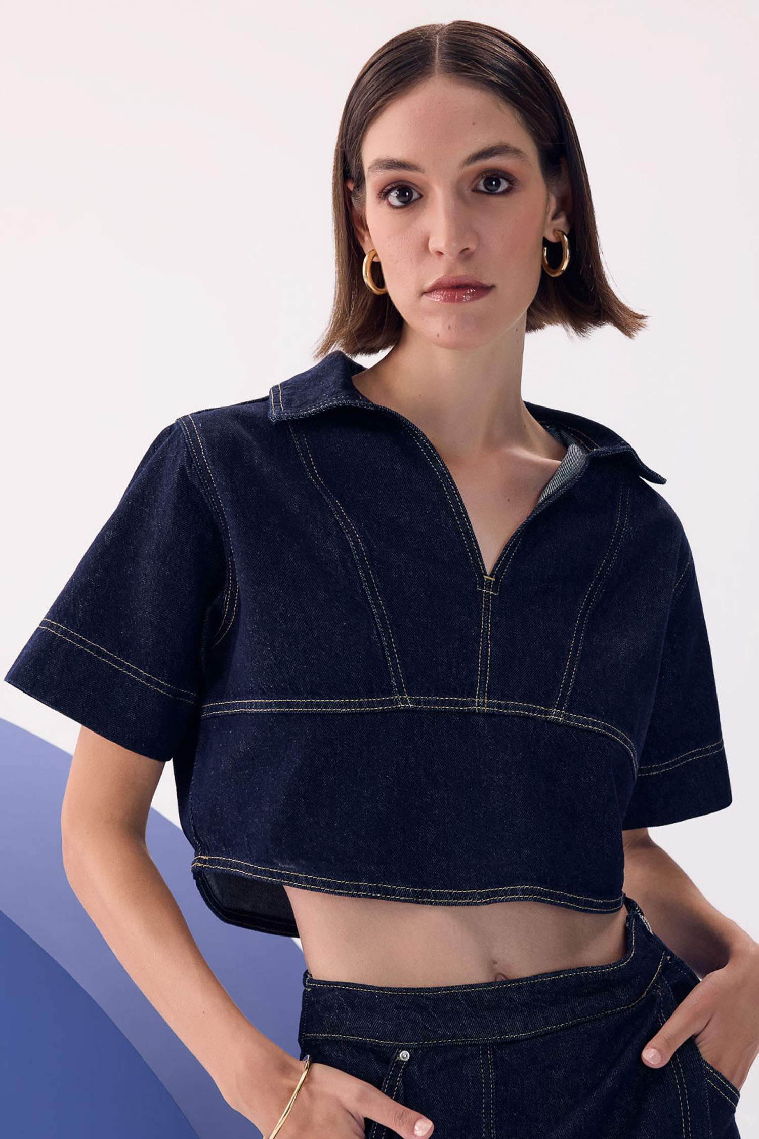 Fashion Fit Short Sleeve Denim Blouse