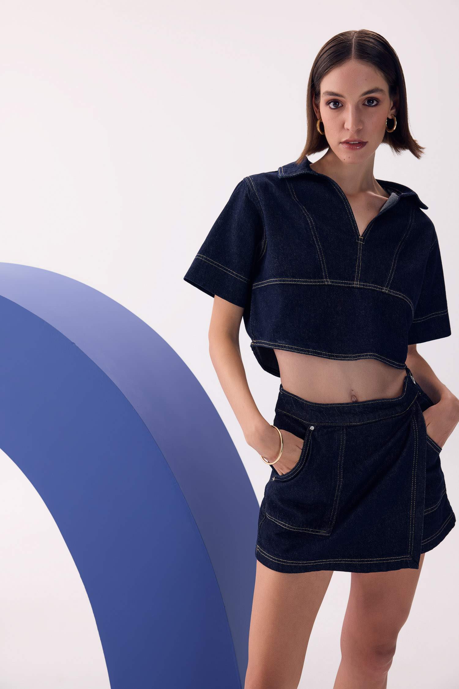 Fashion Fit Short Sleeve Denim Blouse