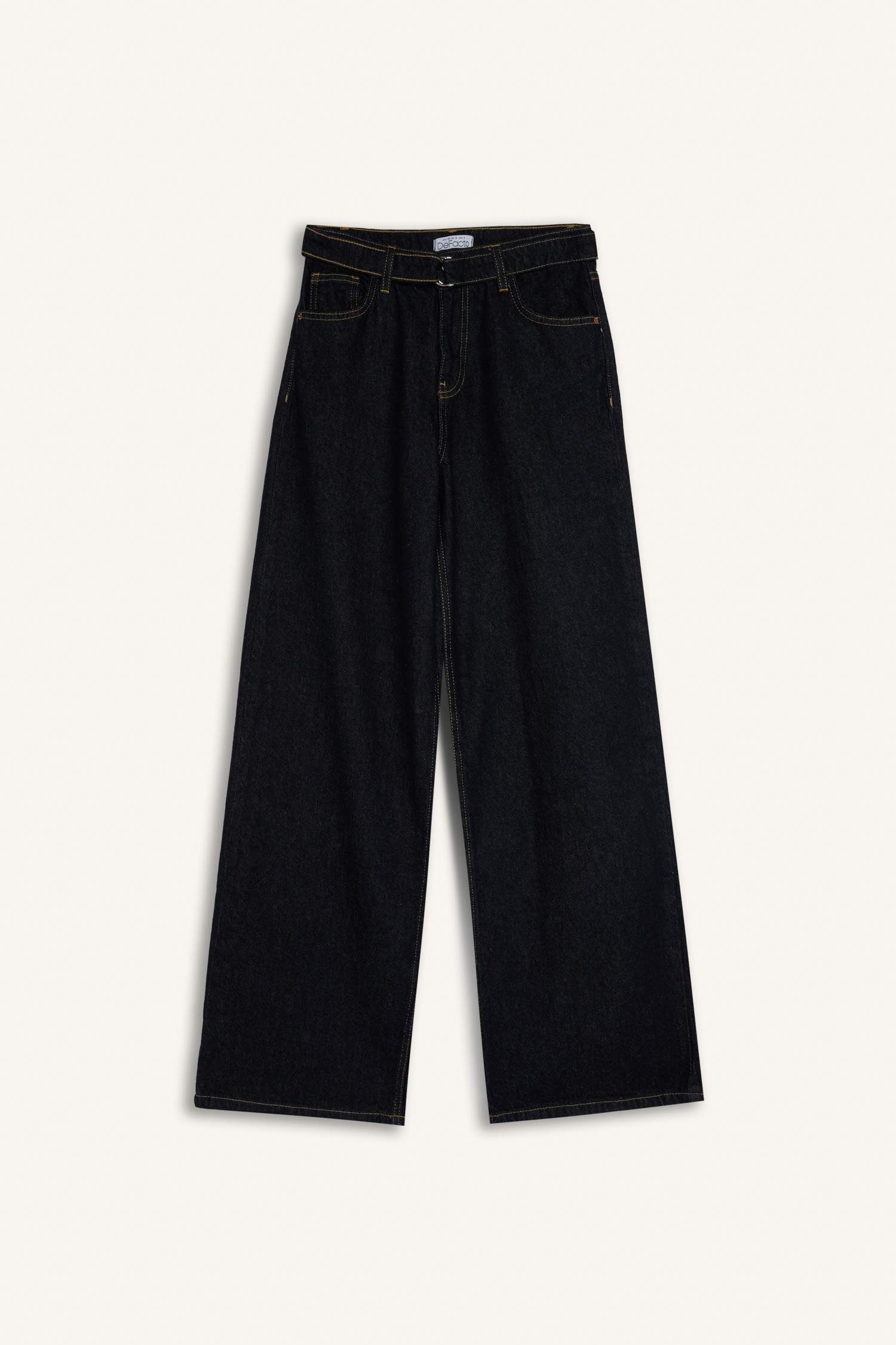 سروال جينز واسع برجل واسع وخصر عادي