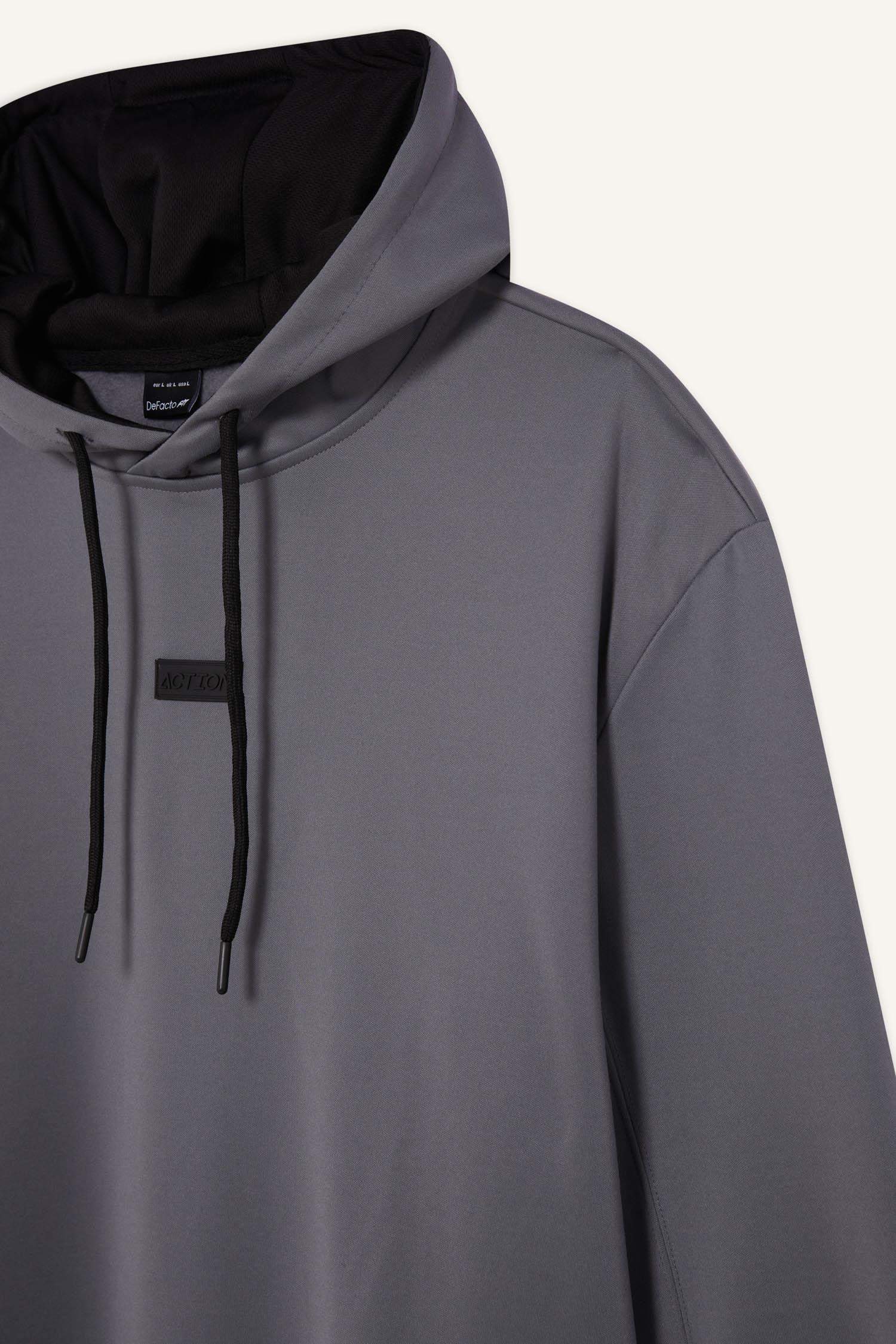 Standart Fit Kapüşonlu Basic Düz Sporcu Sweatshirt