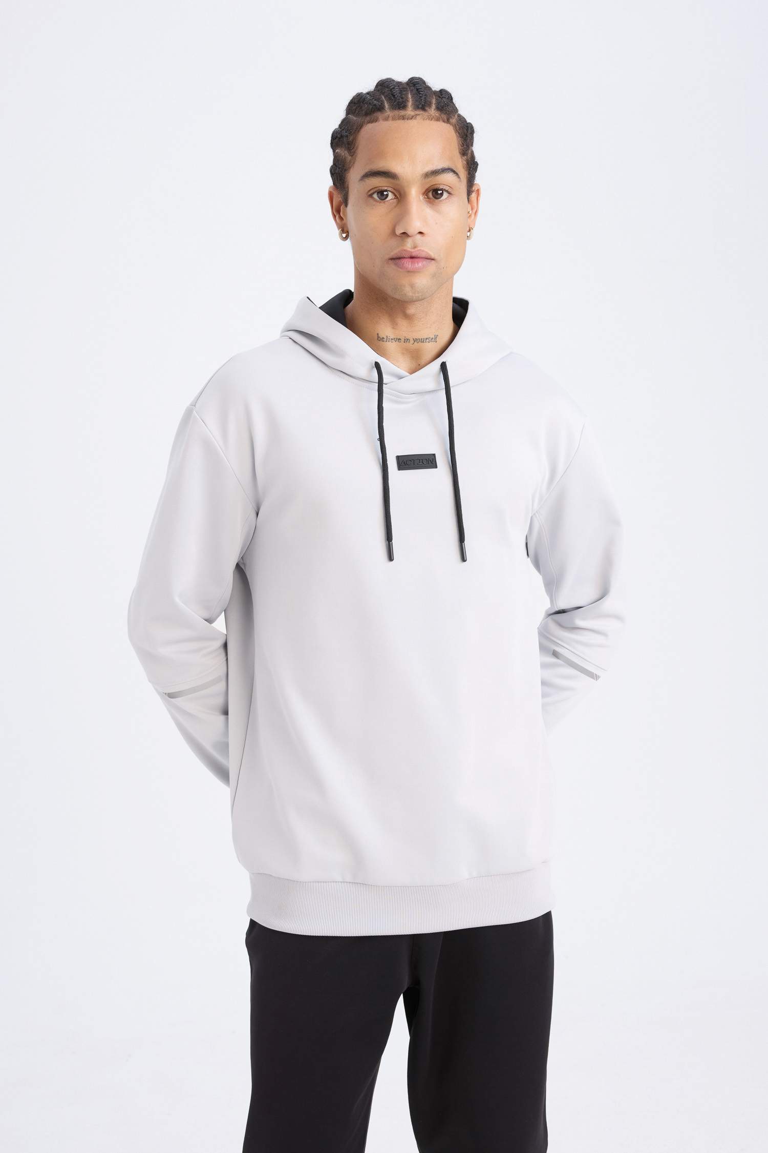 DeFactoFit Standart Fit Kapüşonlu Basic Düz Sporcu Sweatshirt
