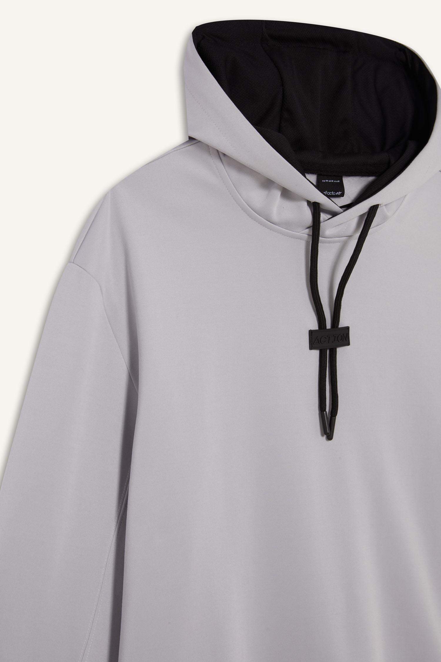 DeFactoFit Standart Fit Kapüşonlu Basic Düz Sporcu Sweatshirt