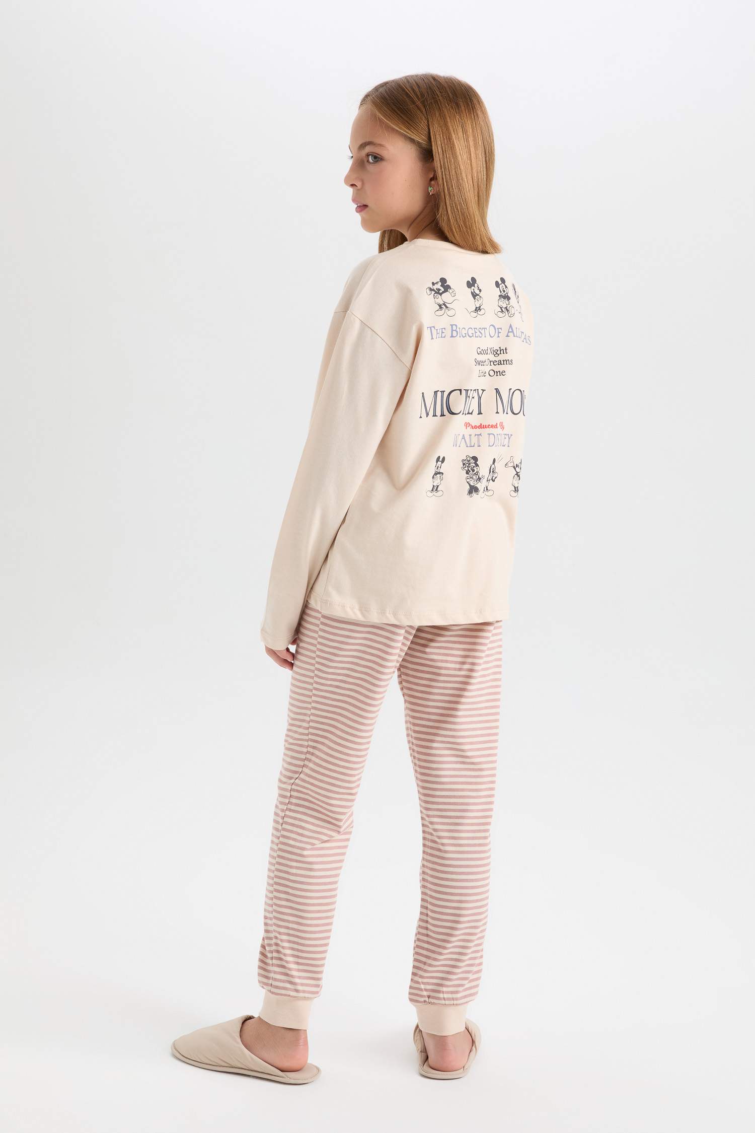 Kız Çocuk Pijama Takım Disney Mickey & Minnie Uzun Kollu Üst Beli Lastikli Alt